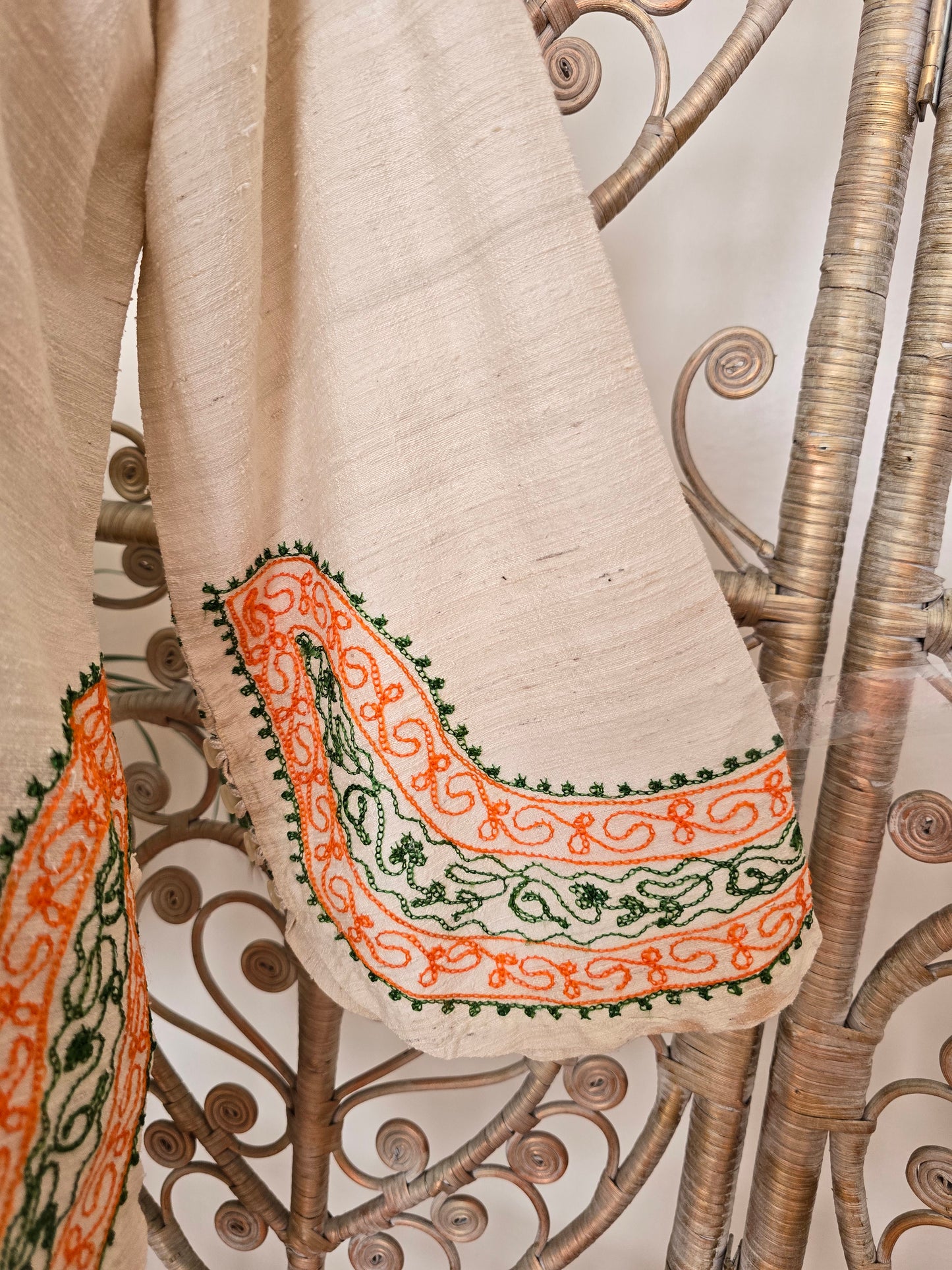 Vintage raw silk embroidered kaftan blouse