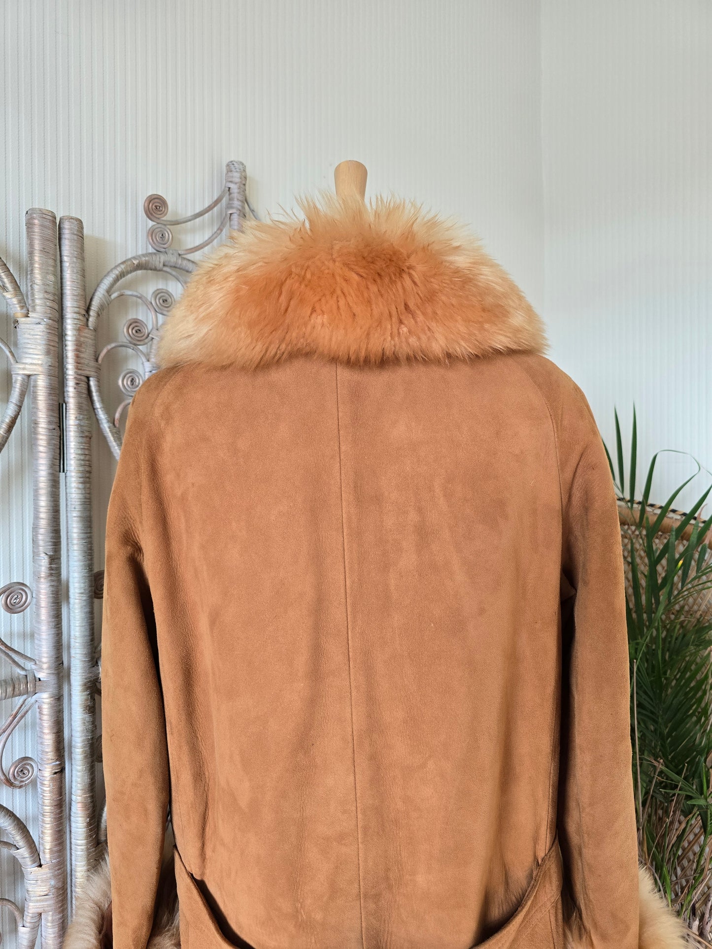 Vintage suede Sheepskin collar cuff coat