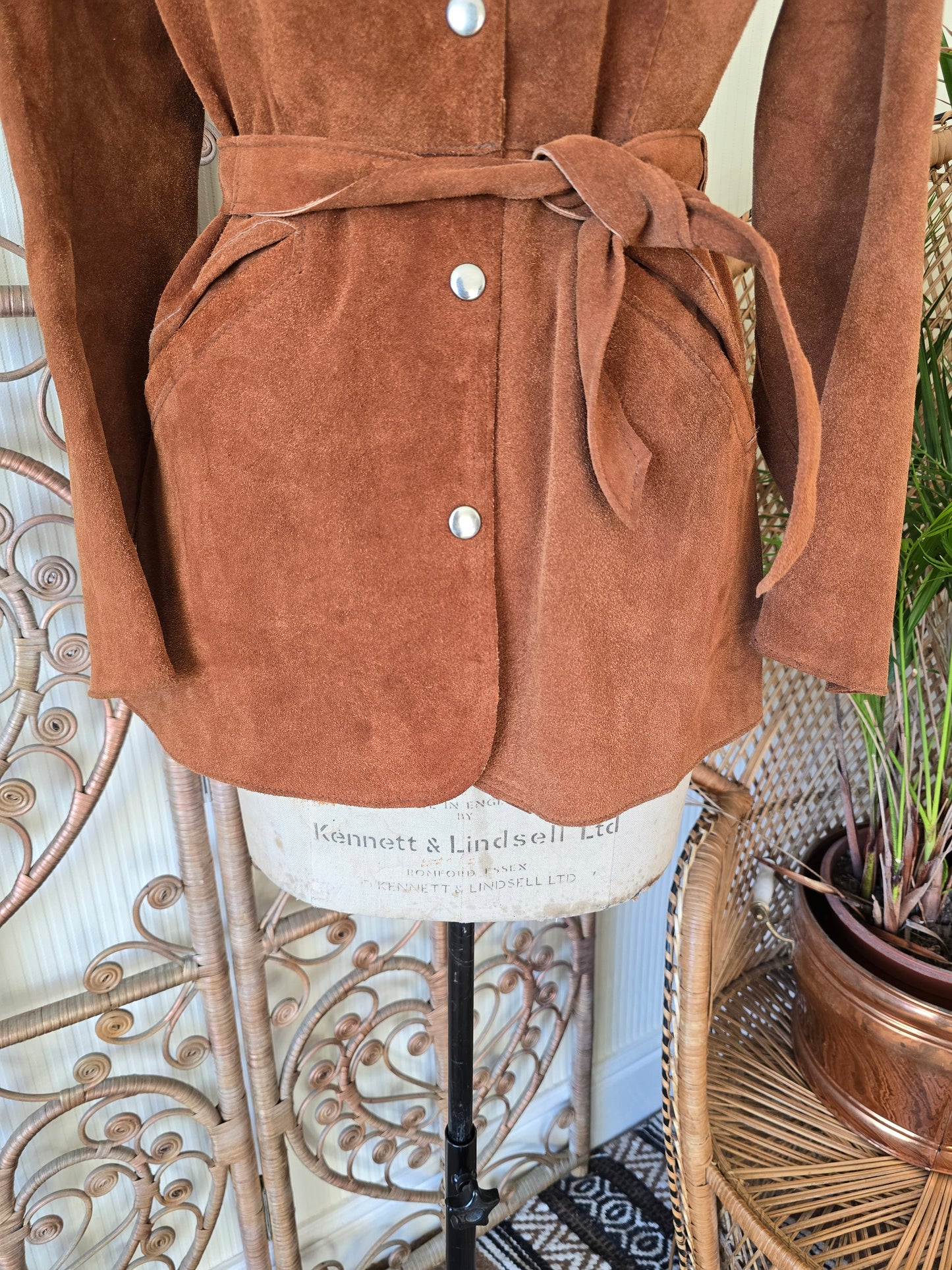 Vintage suede Sheepskin collar coat XS S