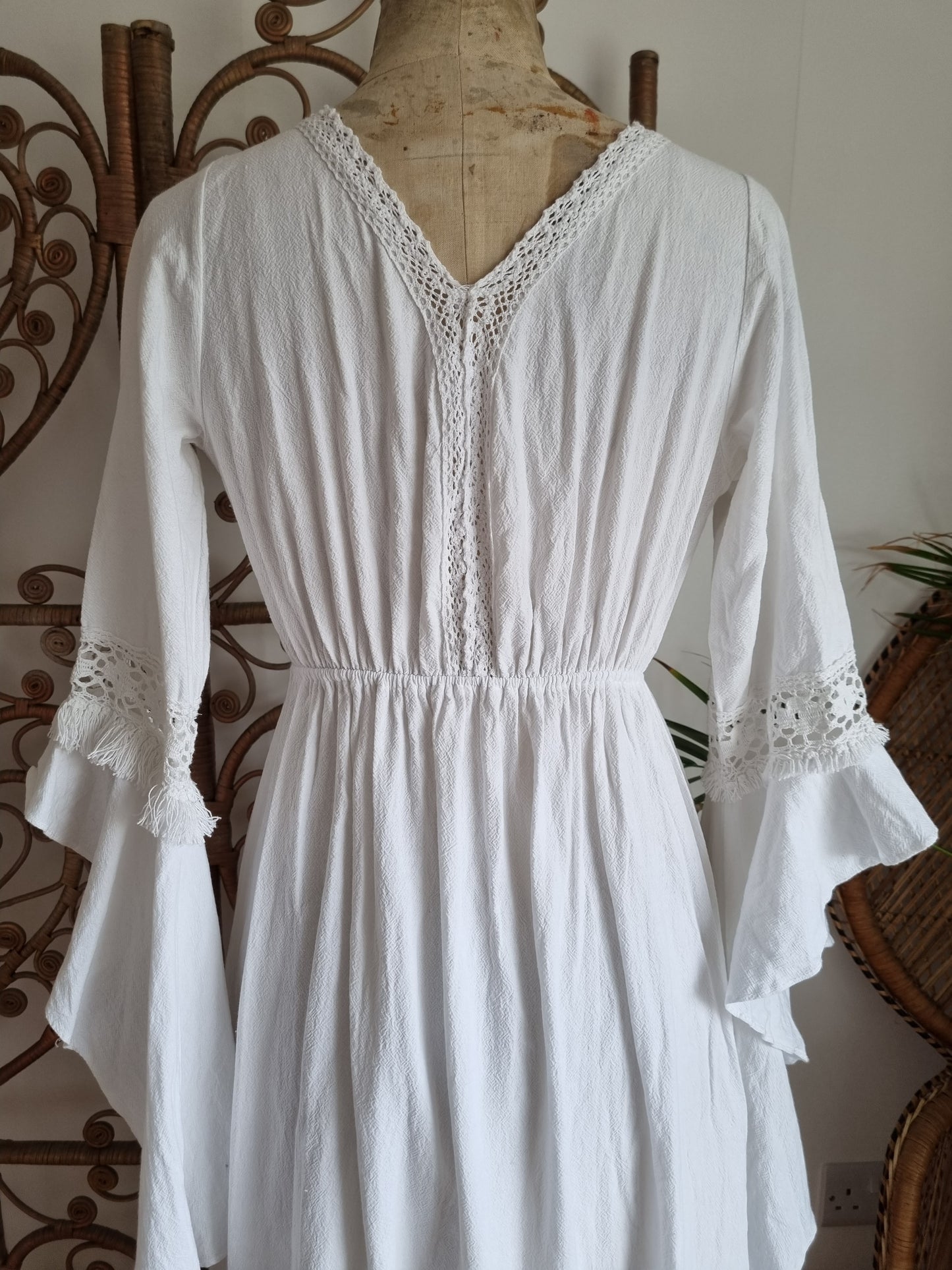 Vintage waterfall sleeves cotton dress