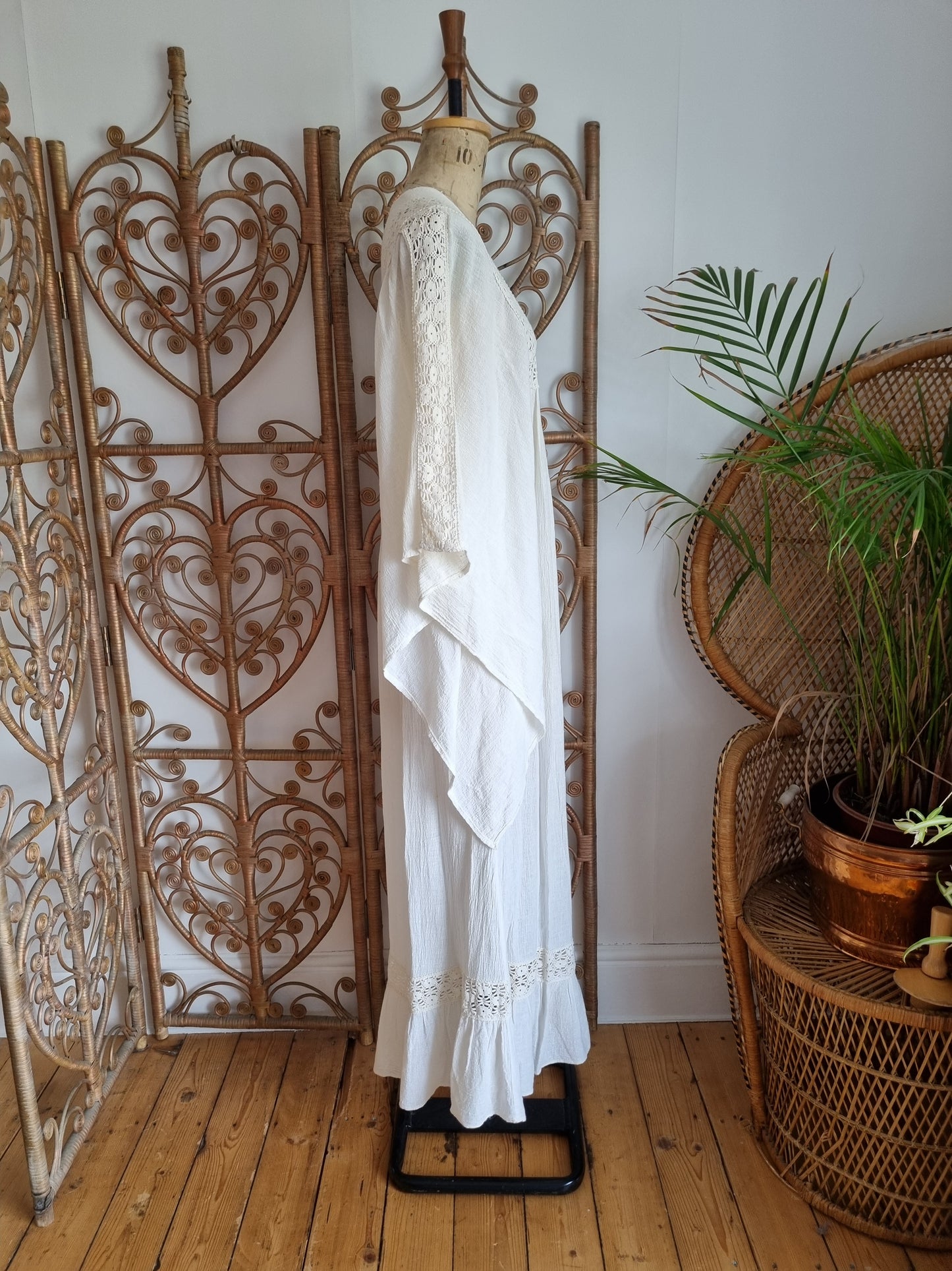 Vintage angel sleeves cheesecloth dress S