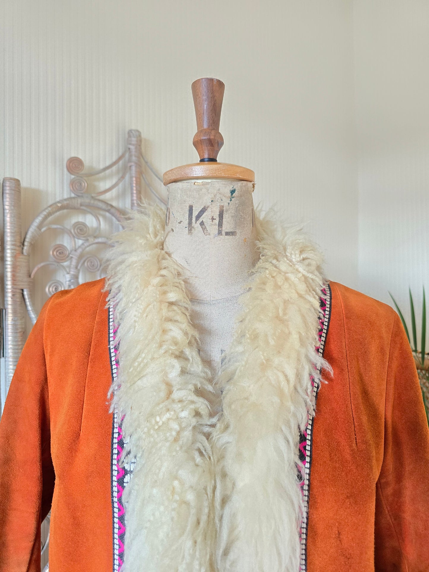 Vintage embroidered suede coat