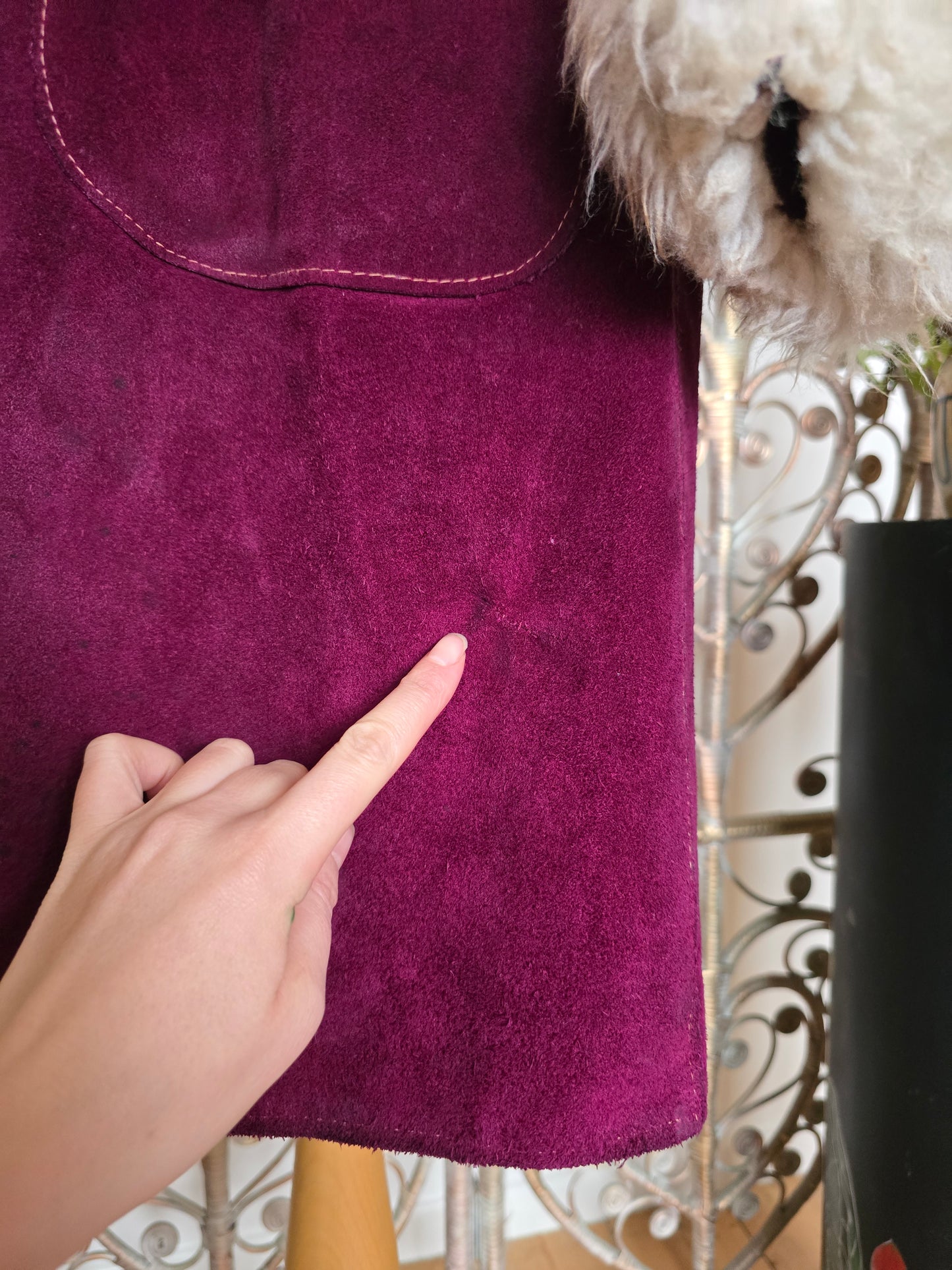 Vintage suede Sheepskin collar cuff coat