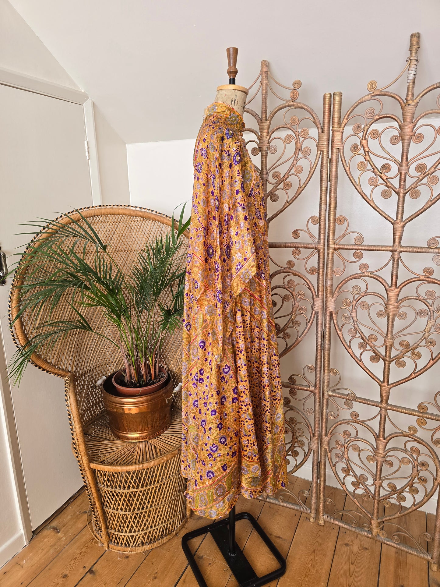 Vintage silk Indian Mascot kaftan dress