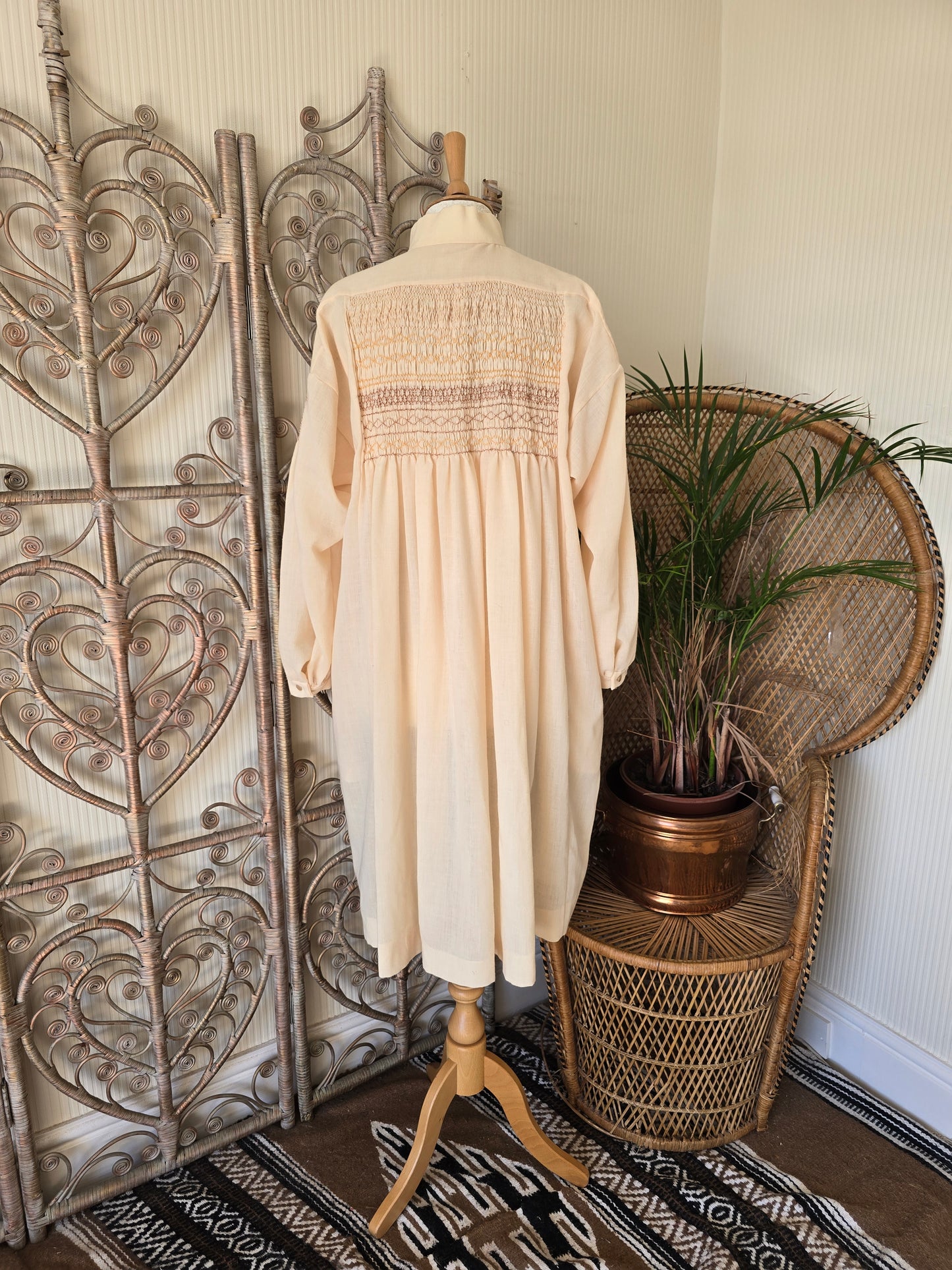 Vintage shirring smock dress L XL