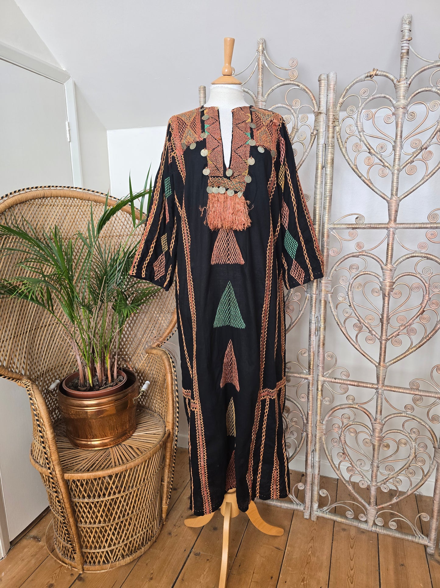 Vintage Bedouin embroidered kaftan dress