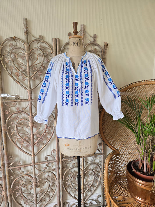 Vintage blue embroidered blouse