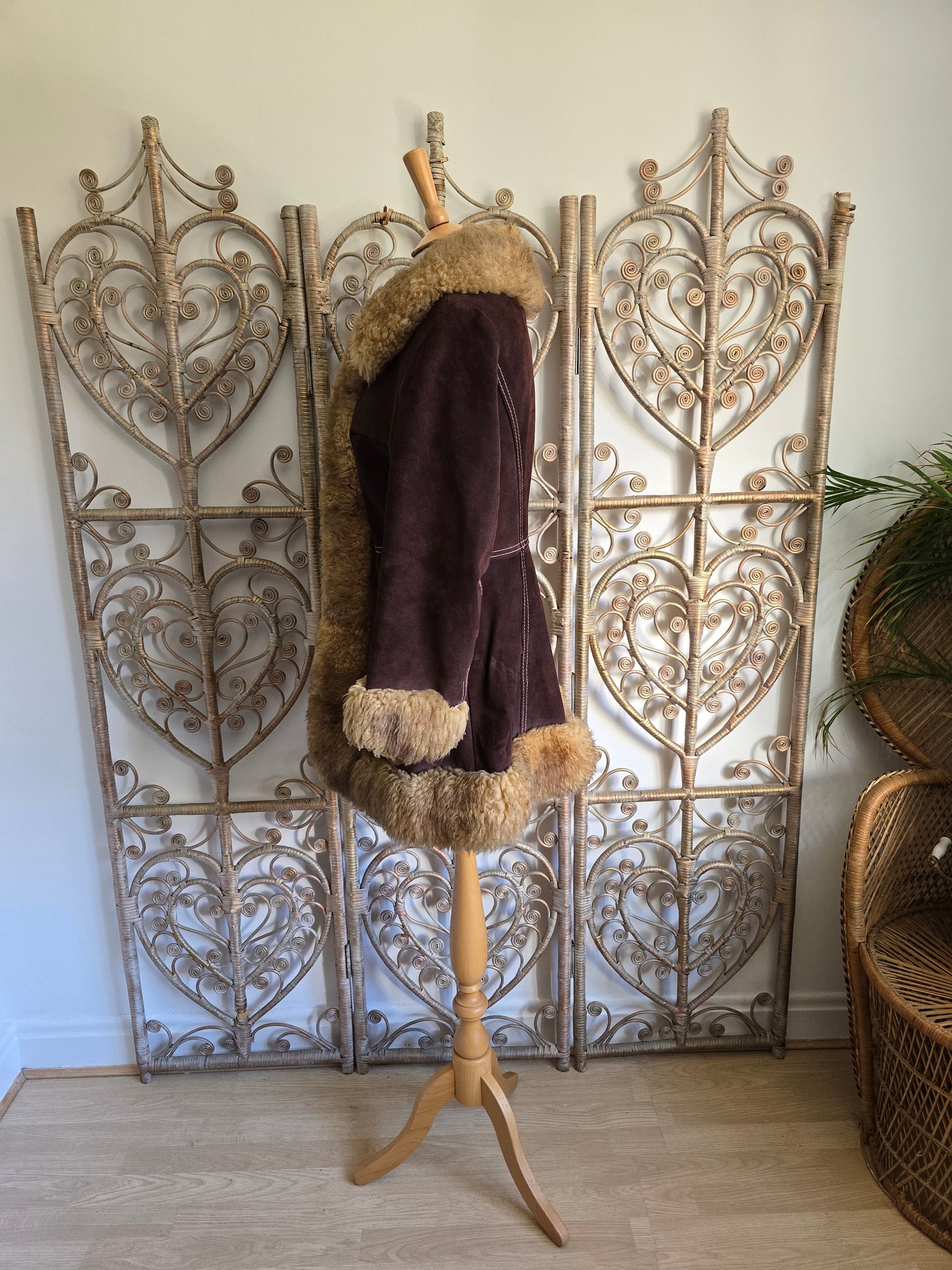 Vintage suede Sheepskin trim coat