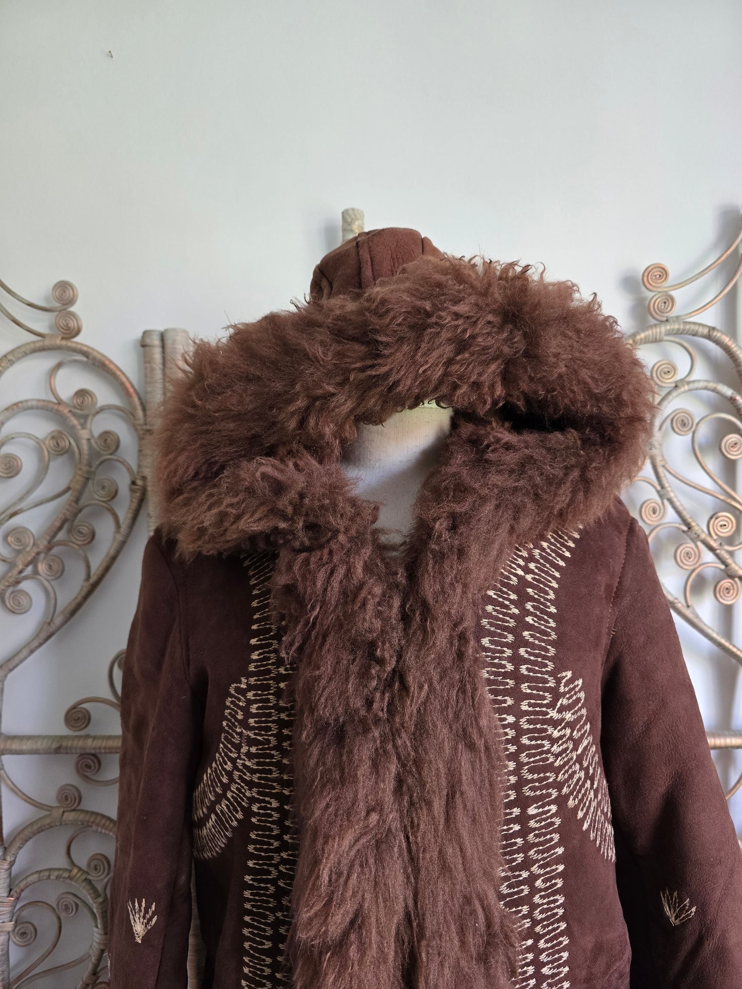 Vintage Afghan sheepskin hooded coat