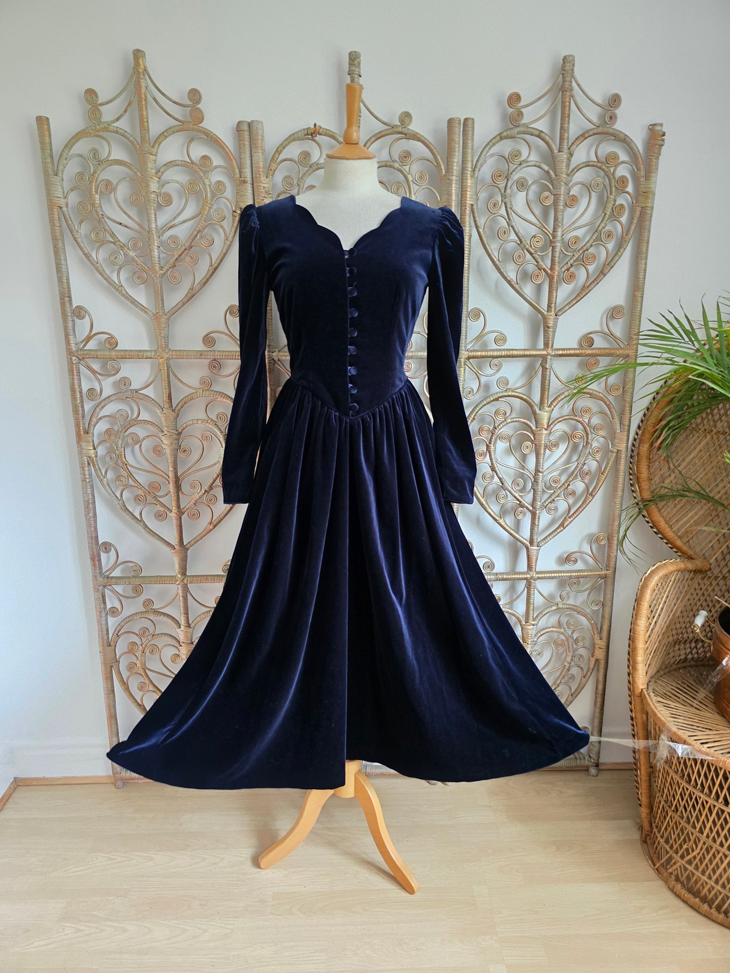 Vintage blue Laura Ashley velvet dress S