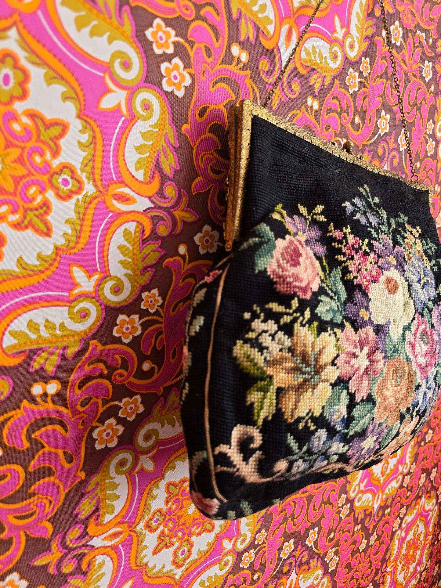 Vintage tapestry carpet purse hand bag