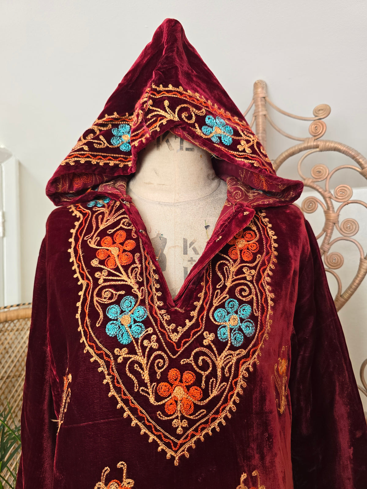Vintage velvet hooded dress