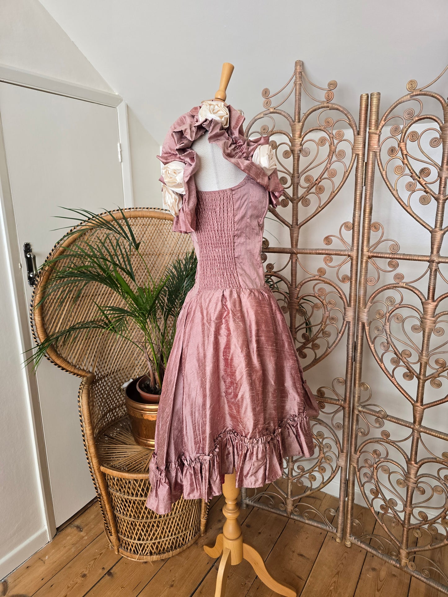 Vintage style Elizabeth Todd rose raw silk dress