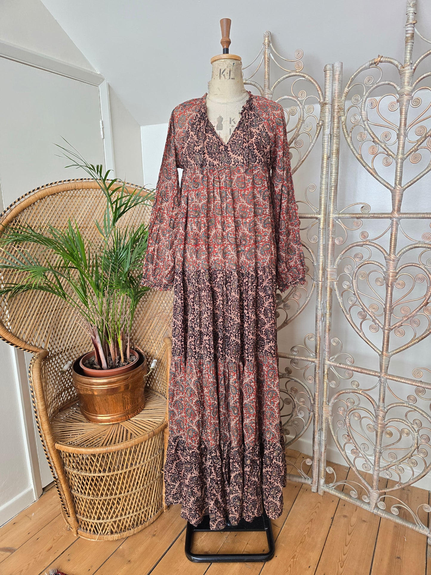 Vintage phool Indian cotton maxi dress S