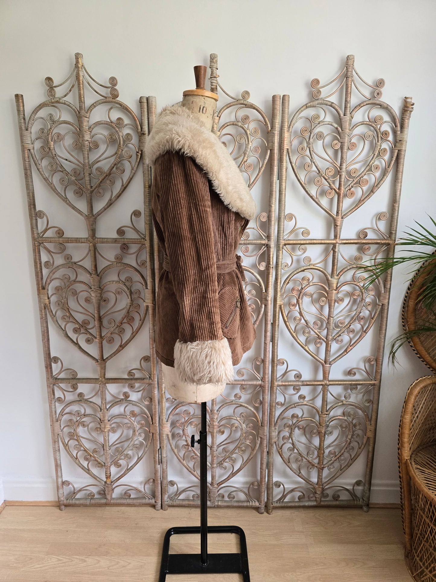 Vintage corduroy faux fur coat