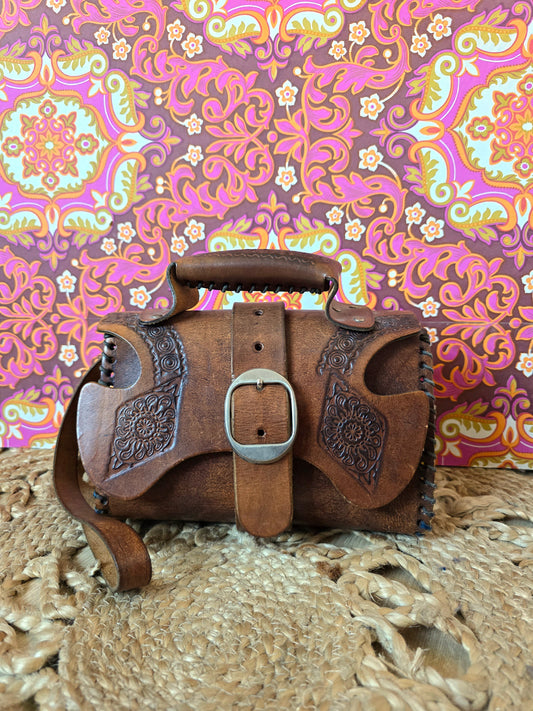 Vintage tooled leather hand bag