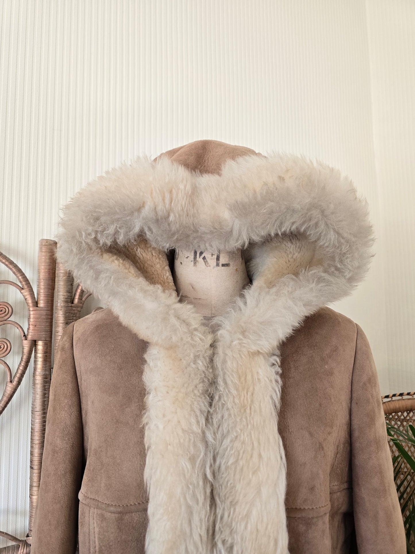 Vintage sheepskin hooded coat