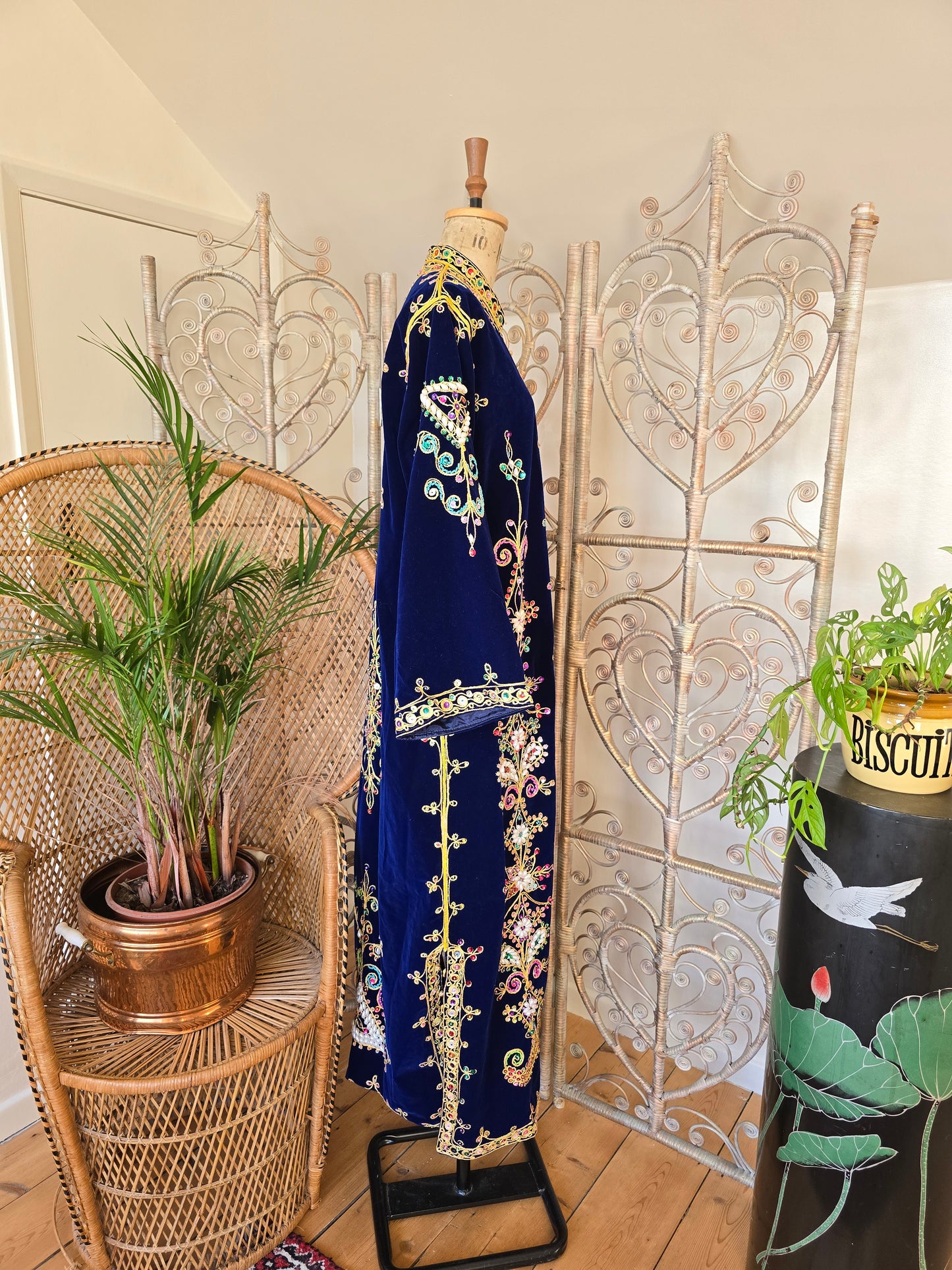 Vintage beaded sequined velvet maxi jacket