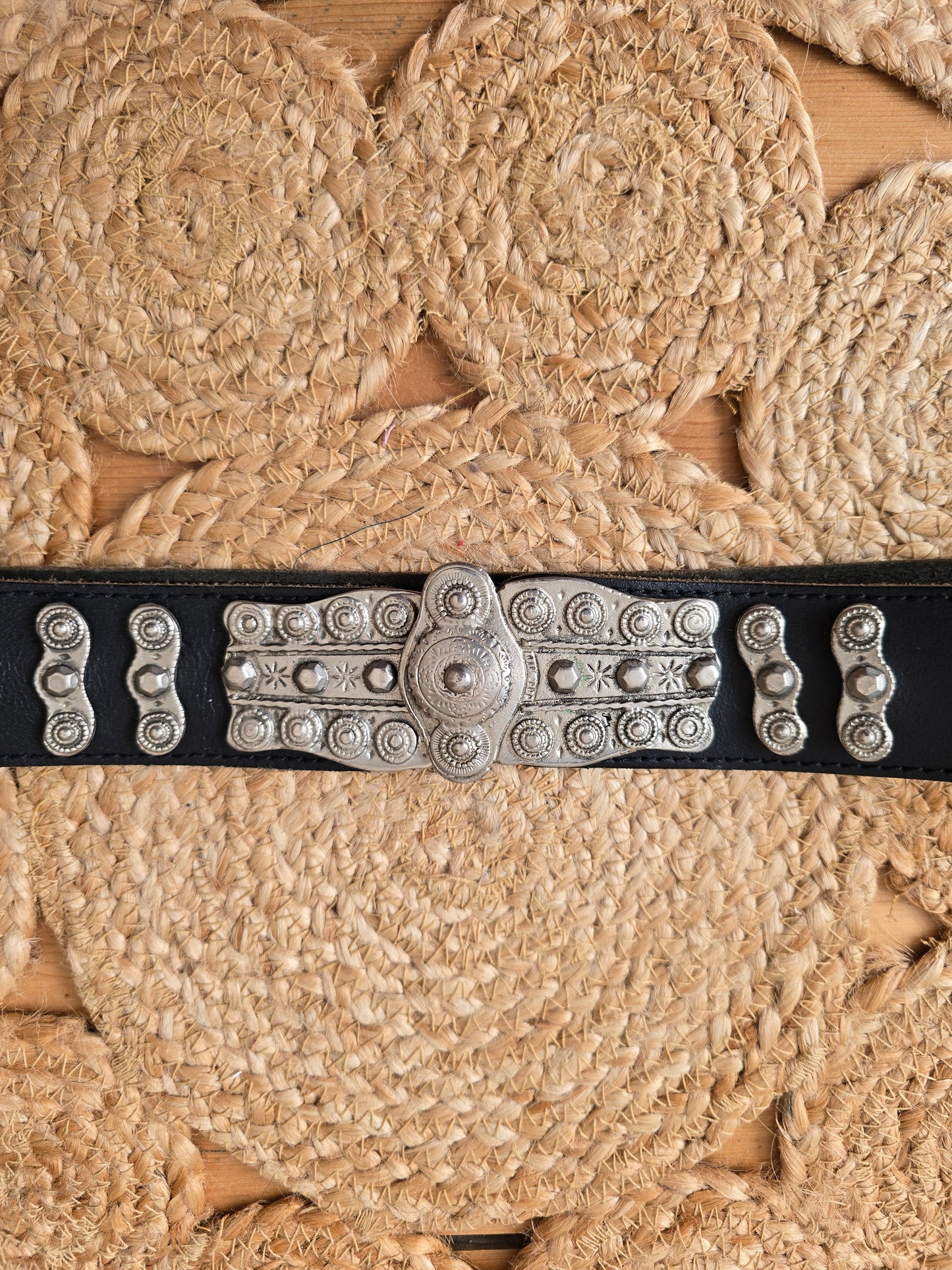 Vintage black indian waist leather belt