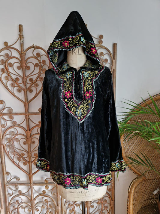 Vintage velvet hooded tunic top