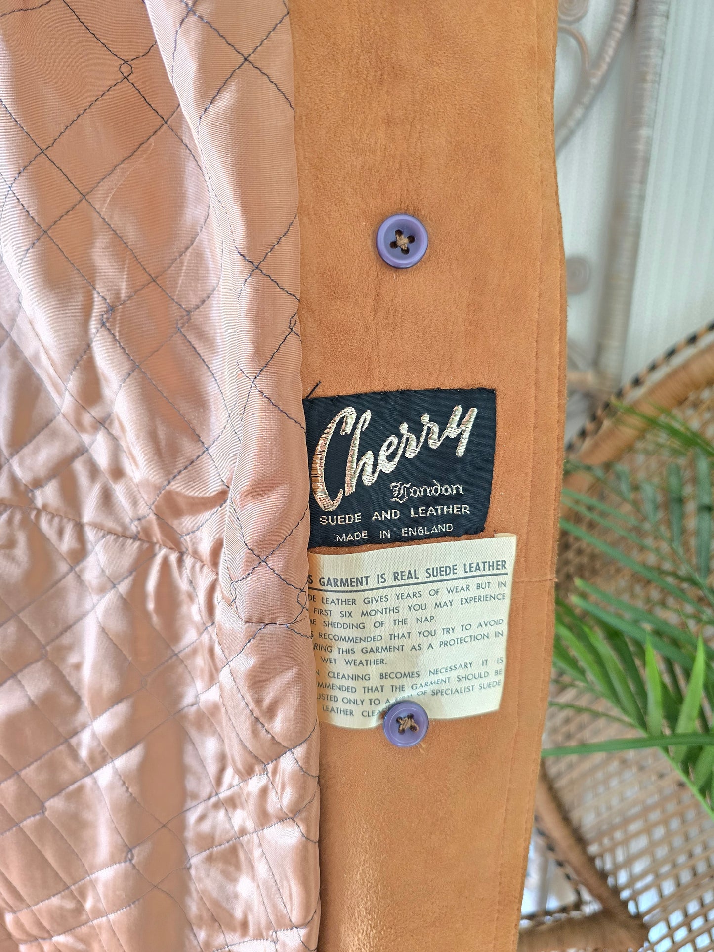 Vintage suede Sheepskin collar cuff coat