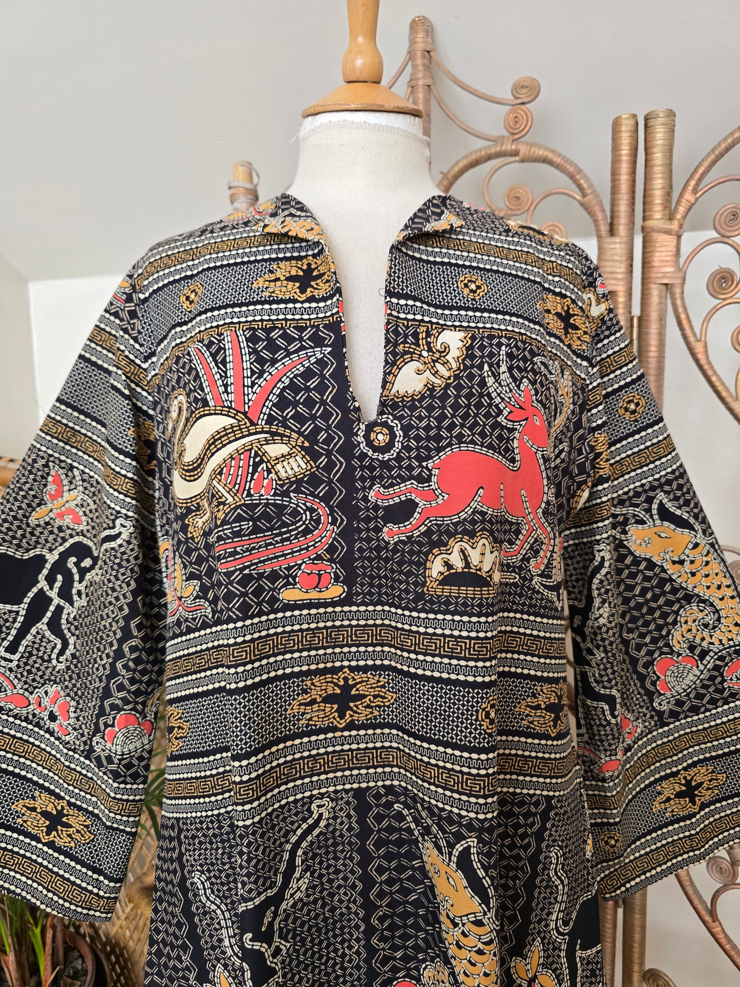 Vintage animal print 70s kaftan dress