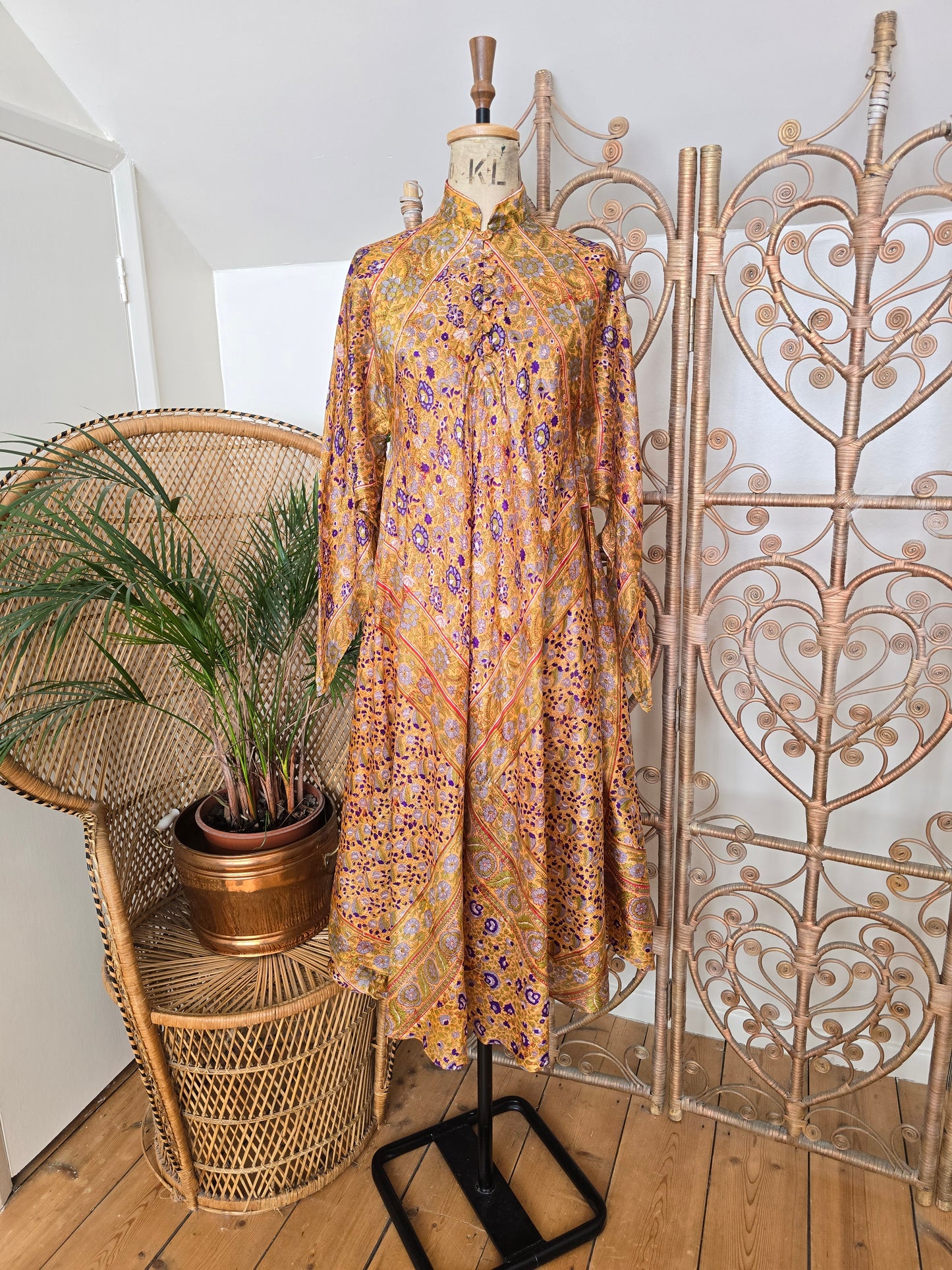 Vintage silk Indian Mascot kaftan dress