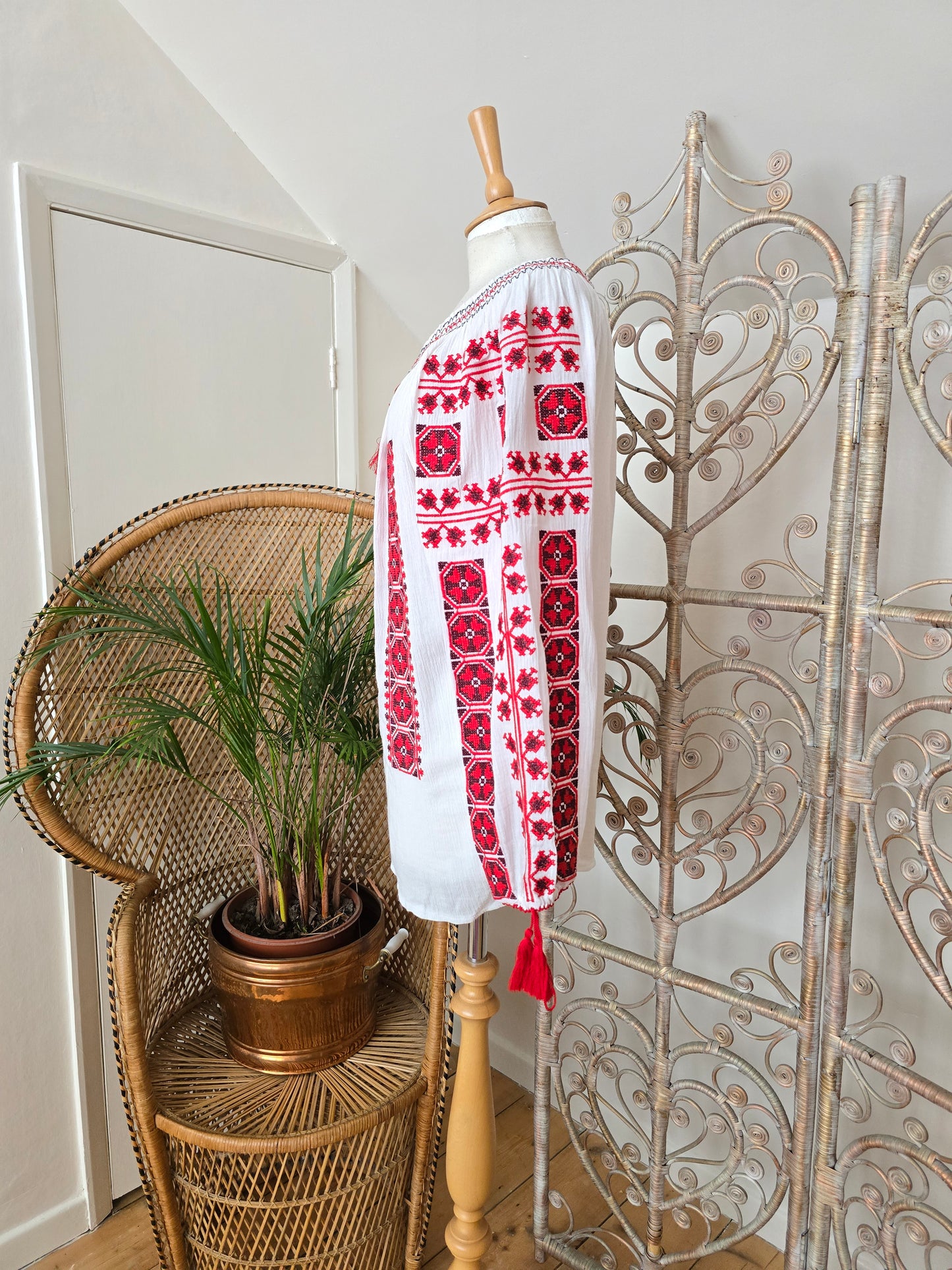 Vintage style Romanian embroidered blouse