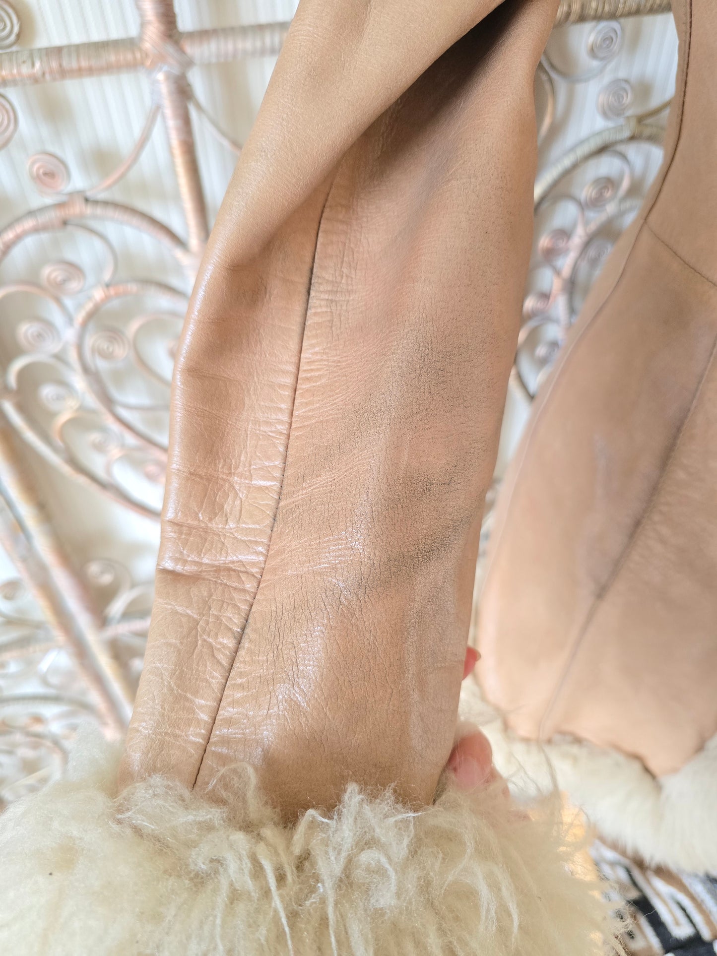 Vintage sheepskin trim leather coat