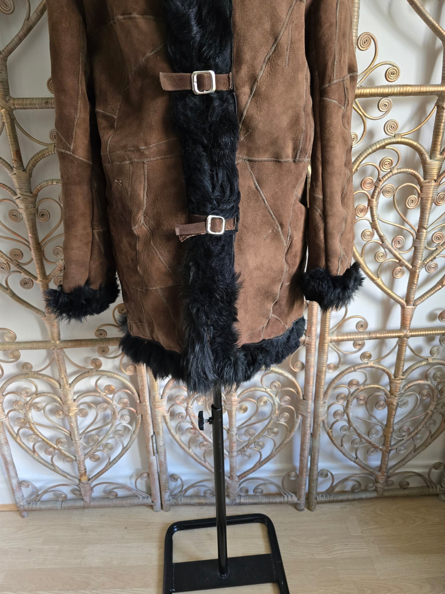 Vintage sheepskin hooded coat M