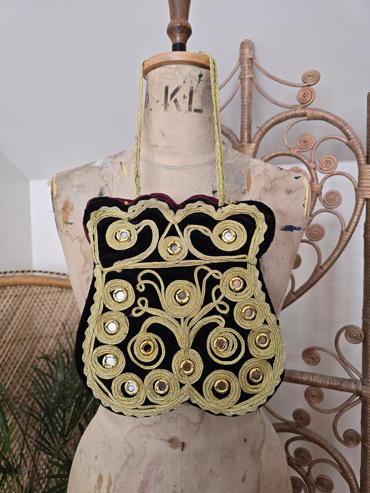 Vintage black gold velvet bag