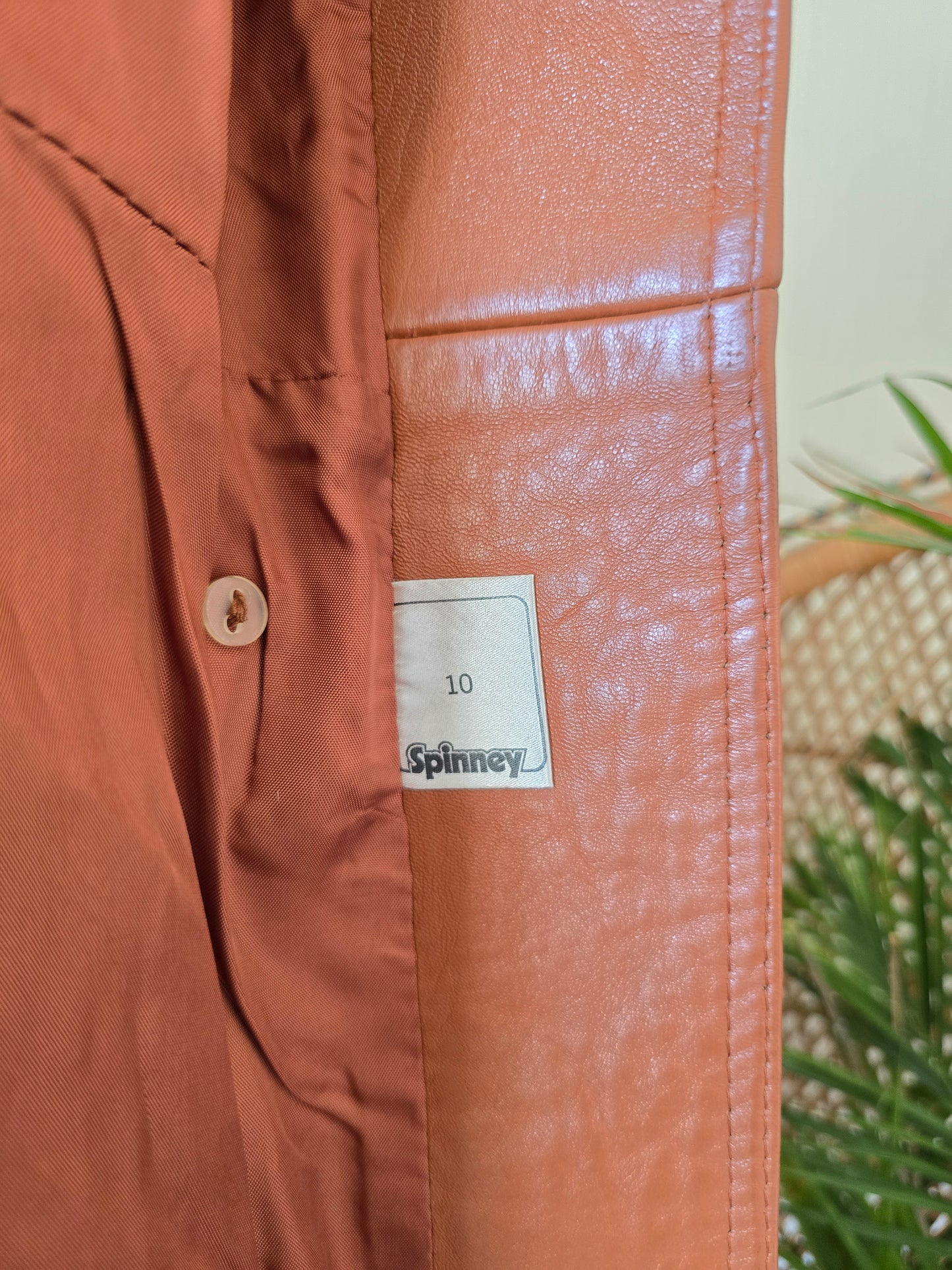 Vintage Spinney sheepskin collar leather coat XS S