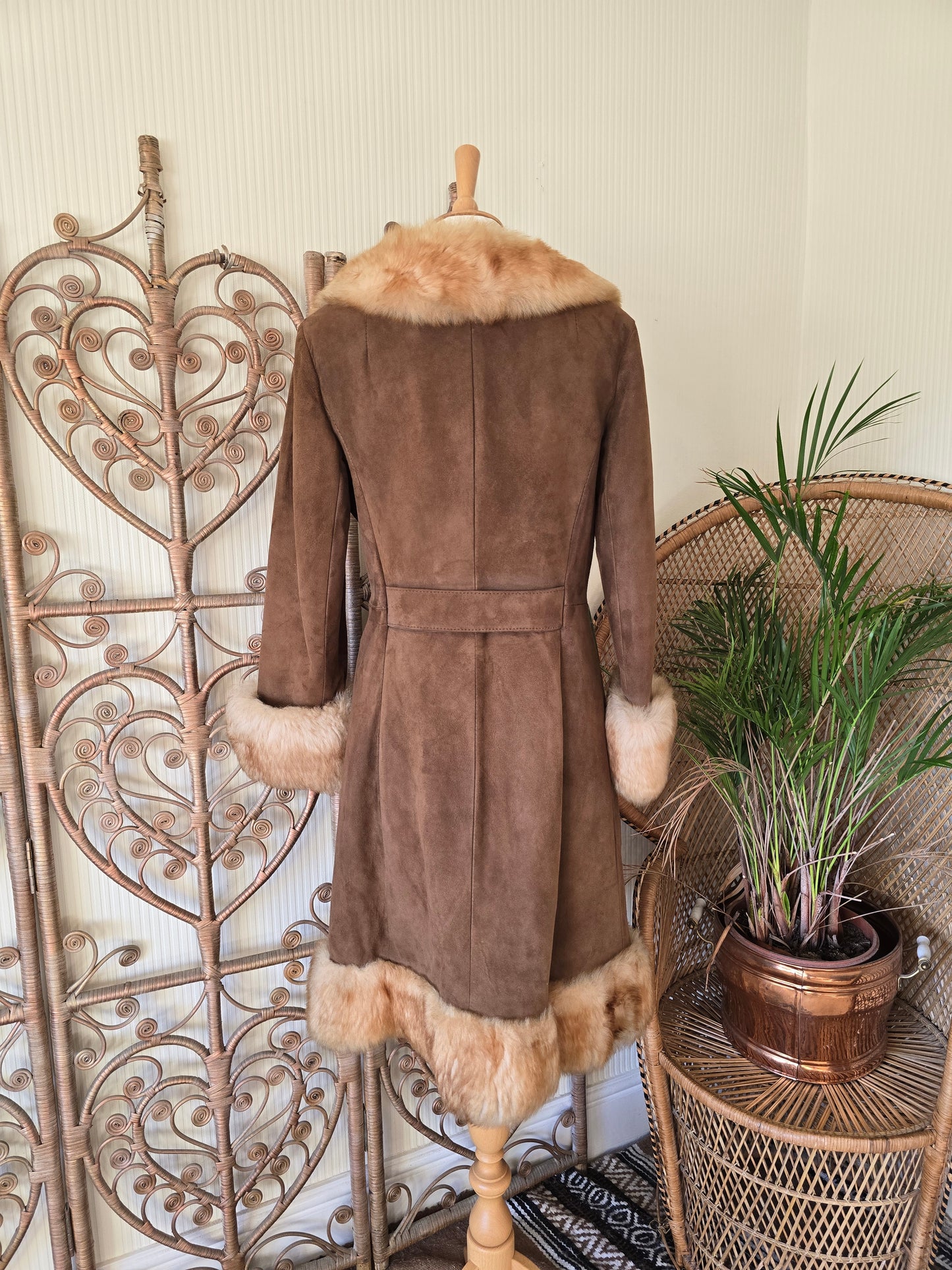 Vintage suede Sheepskin trim coat
