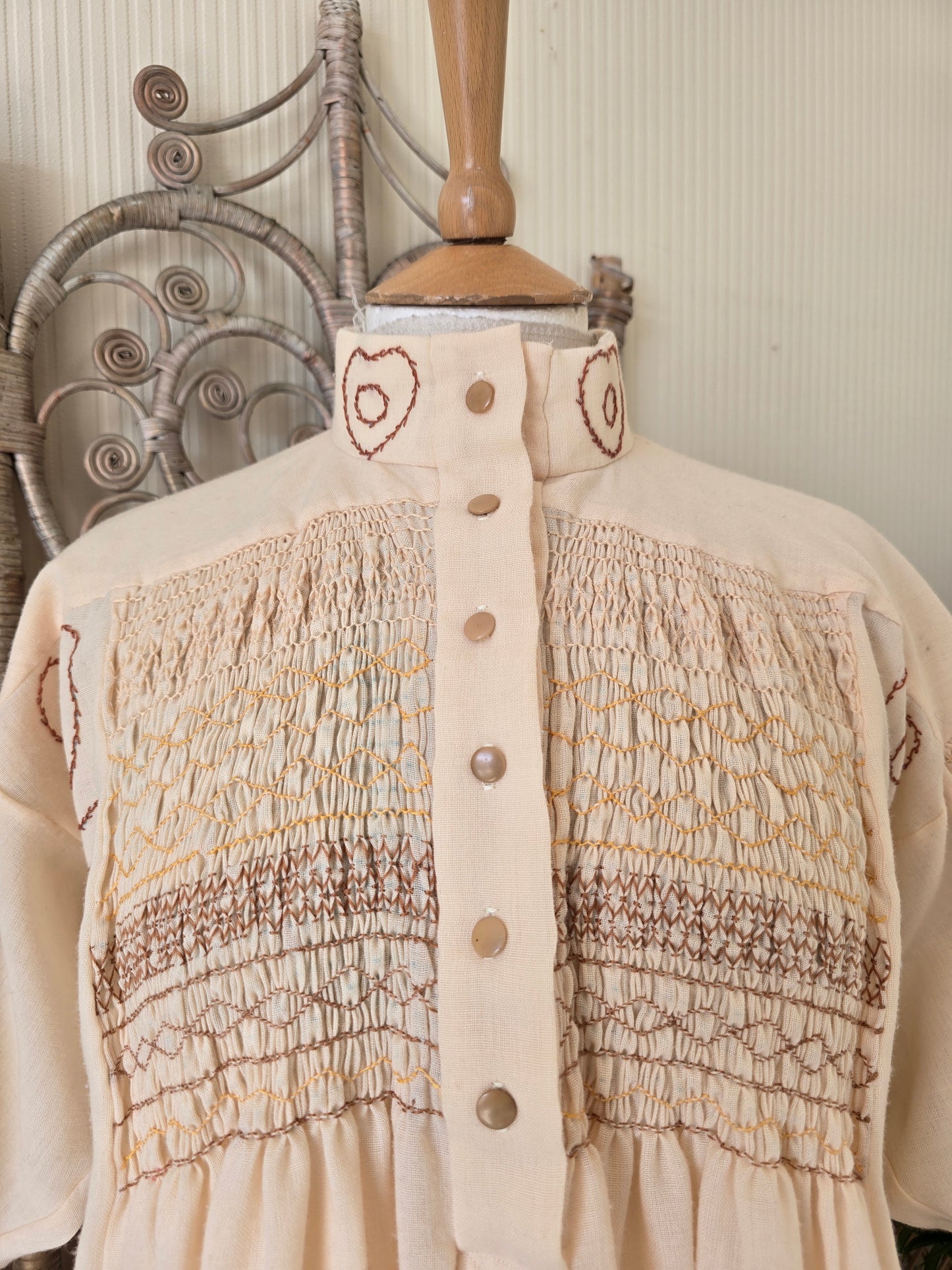 Vintage shirring smock dress L XL