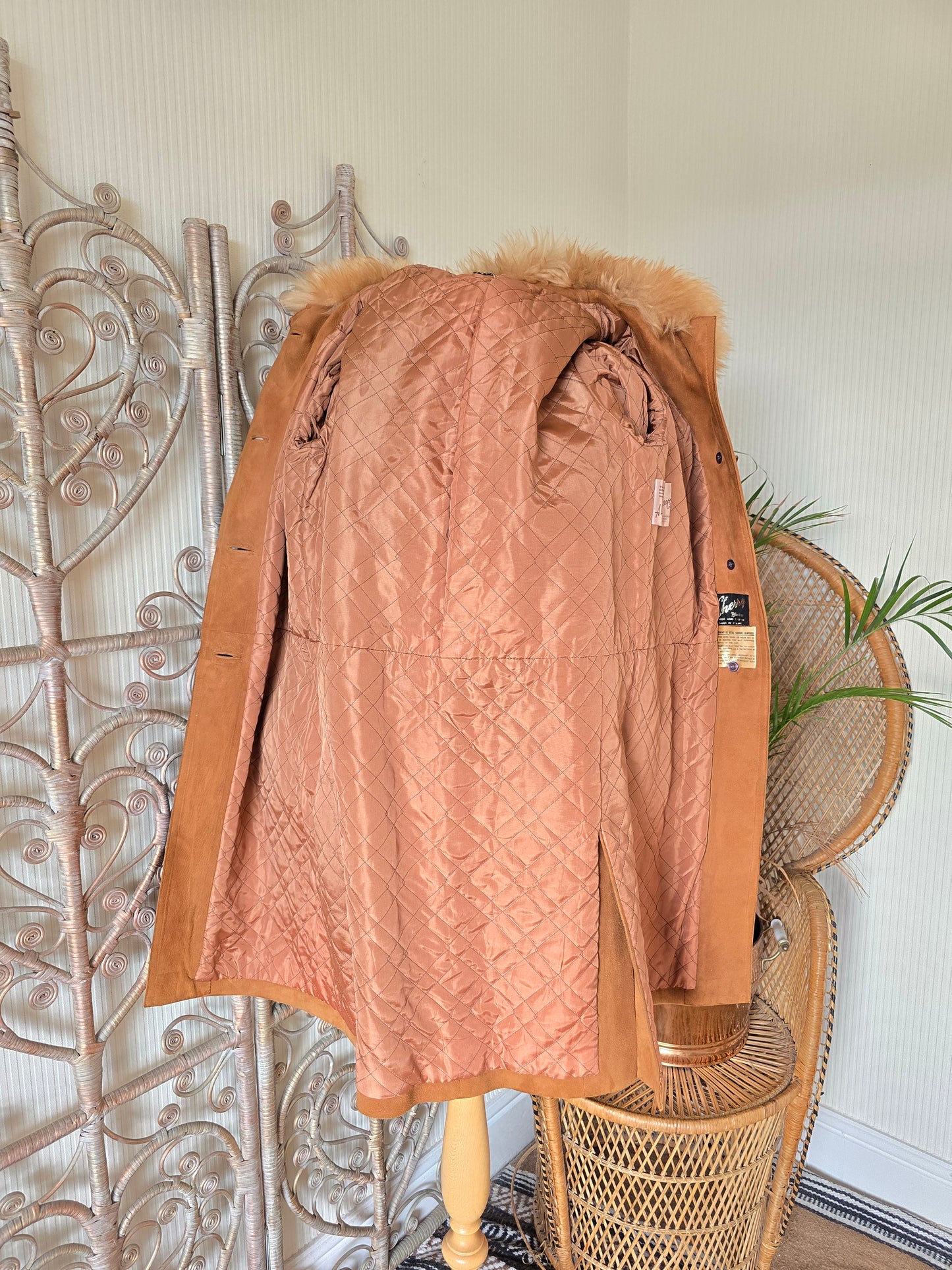 Vintage suede Sheepskin collar cuff coat