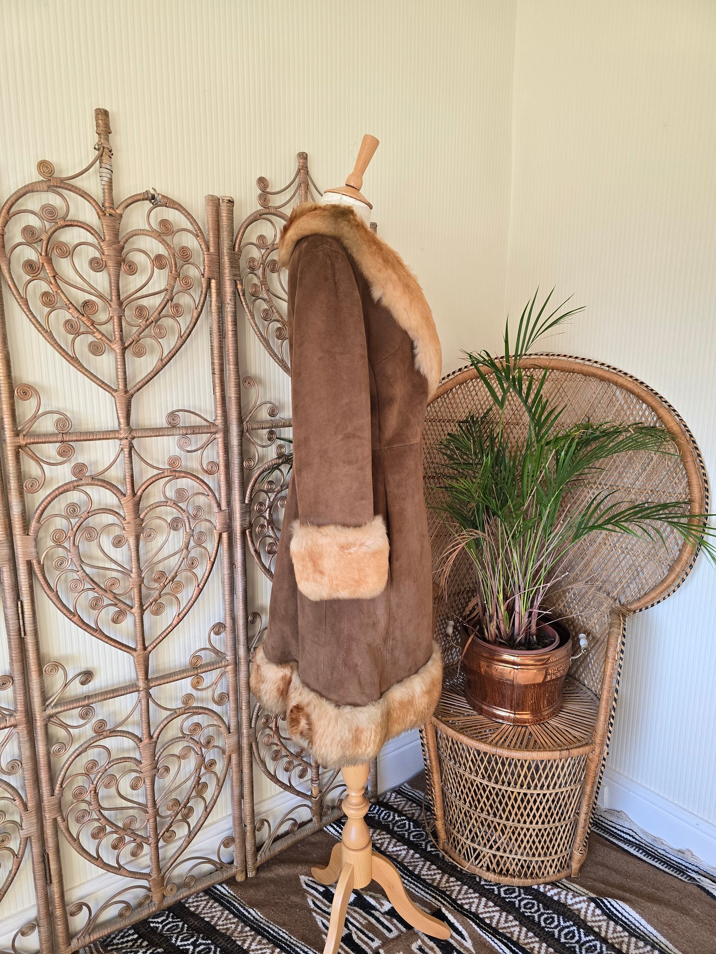 Vintage suede Sheepskin trim coat