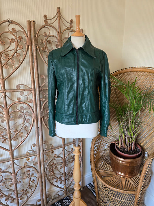 Vintage green leather peak collar jacket