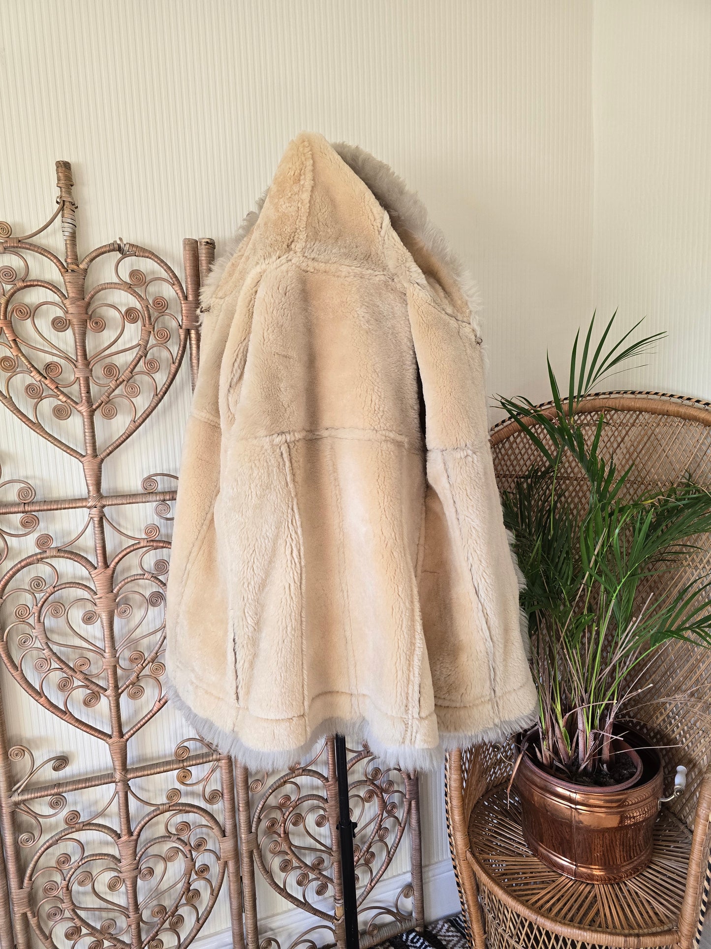 Vintage sheepskin hooded coat