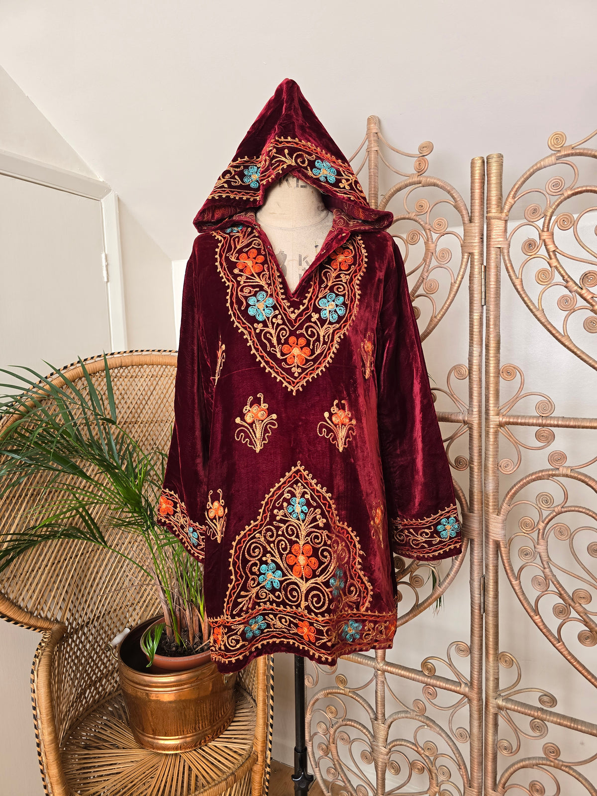 Vintage velvet hooded dress