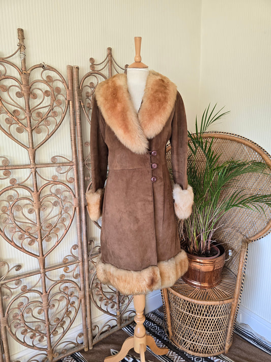 Vintage suede Sheepskin trim coat