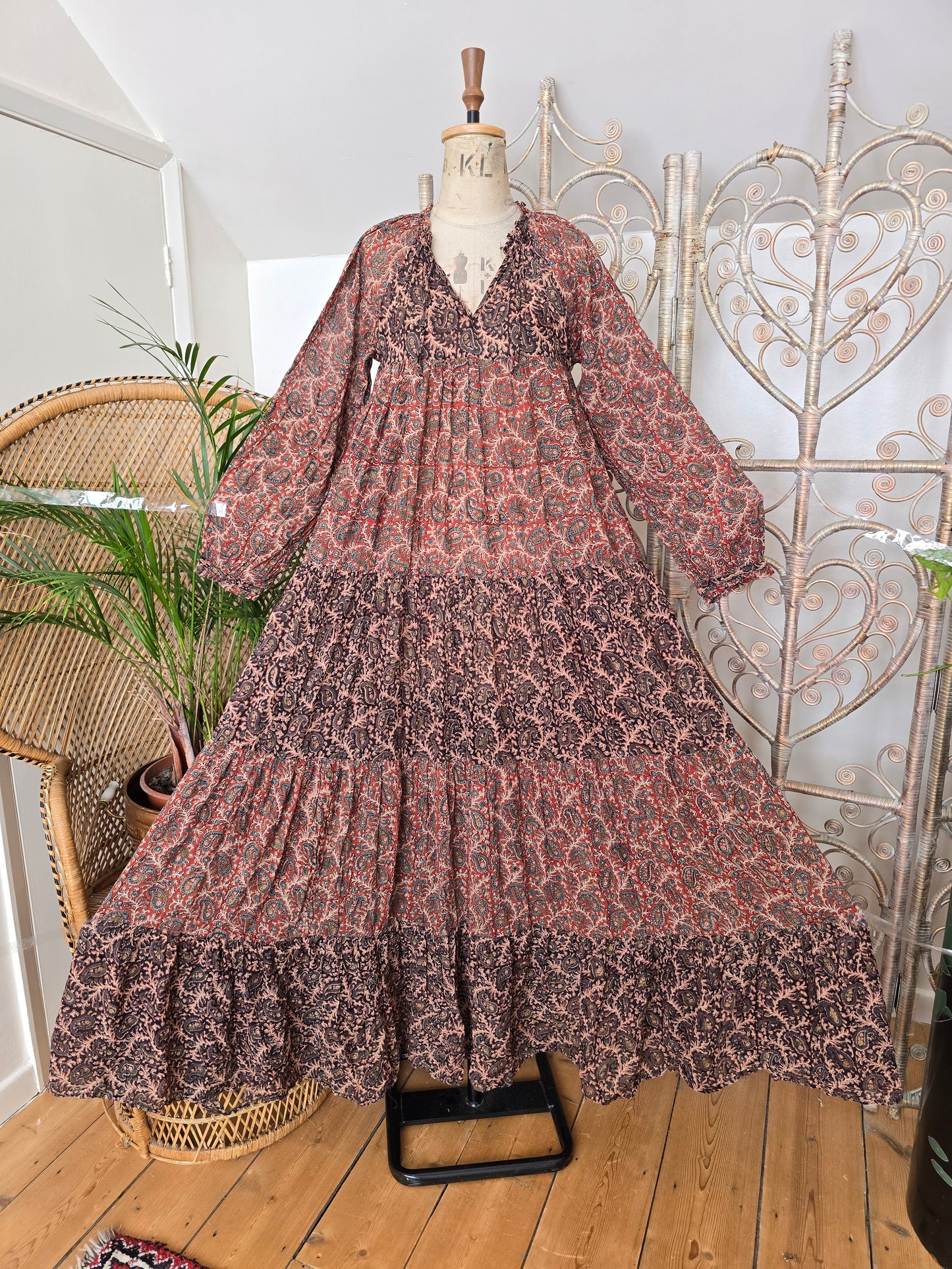 Vintage phool Indian cotton maxi dress S