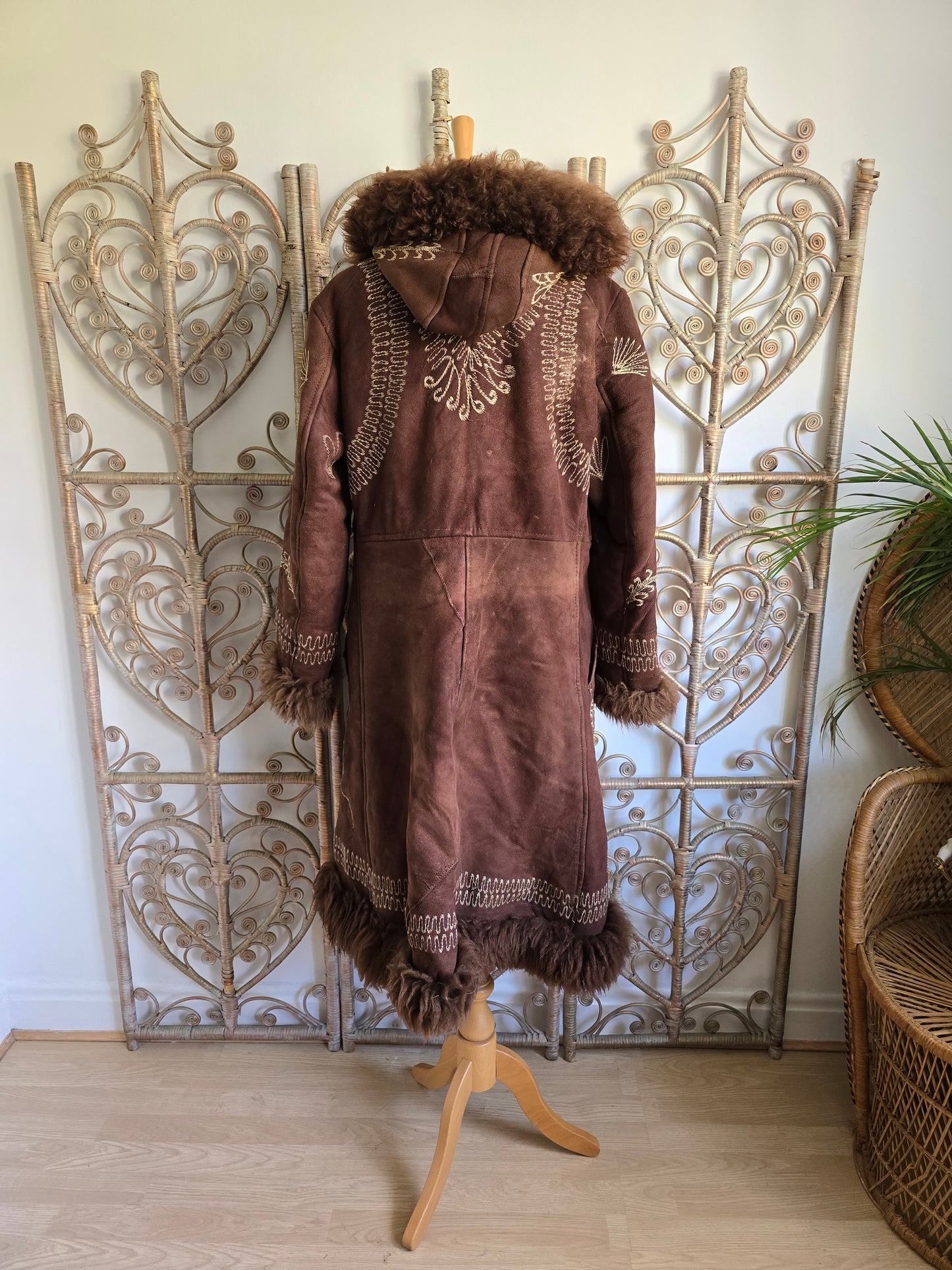 Vintage Afghan sheepskin hooded coat