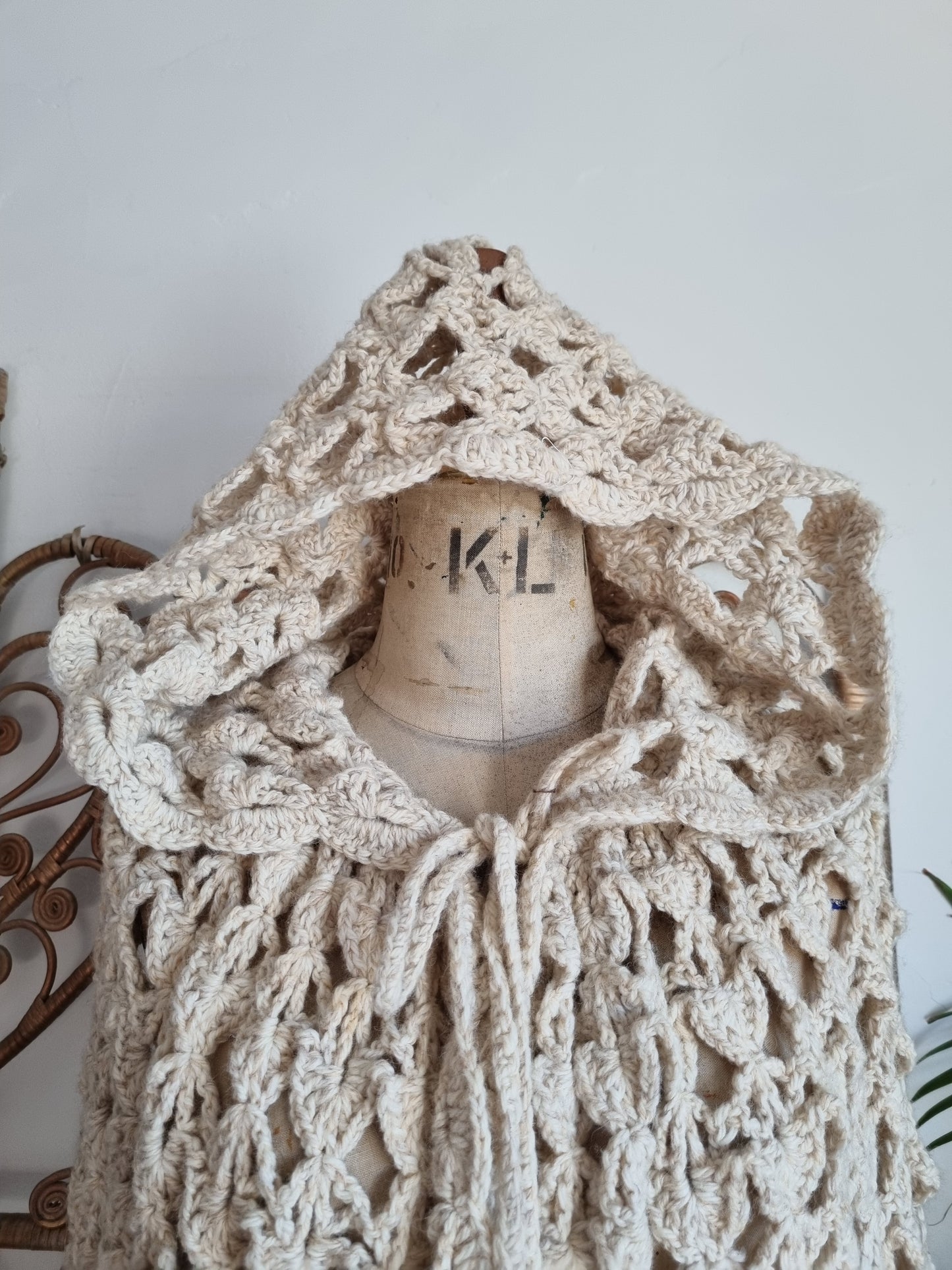 Vintage knitted hooded cape