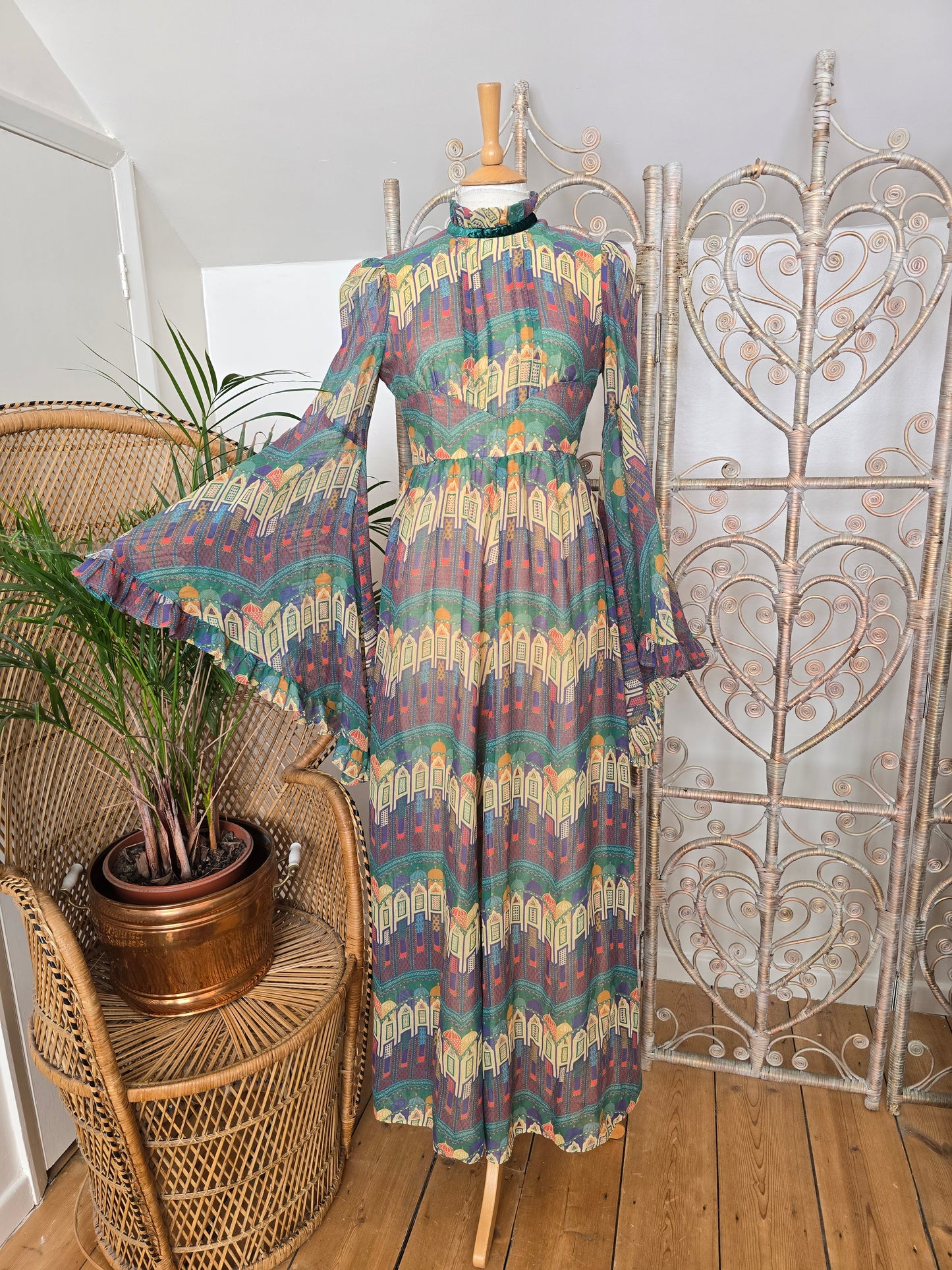 Vintage angel sleeves 70s Samuel Sherman maxi dress