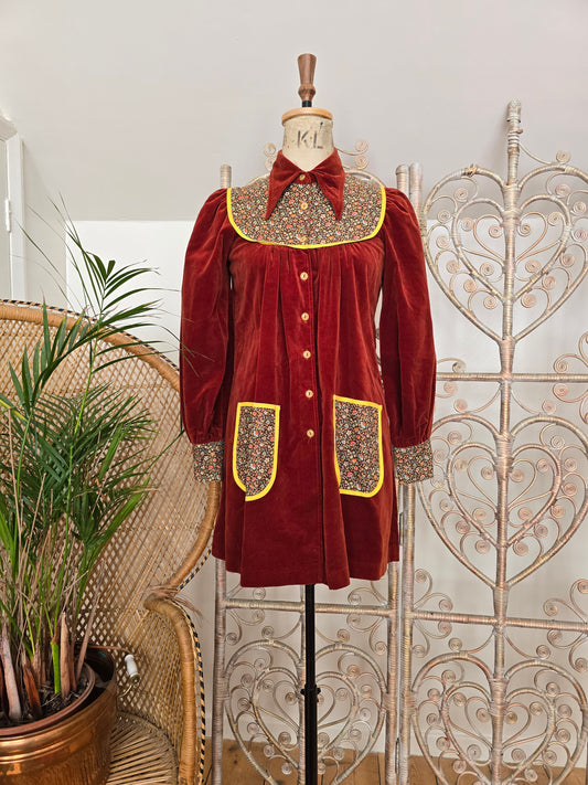 Vintage velvet smock dress XS/S