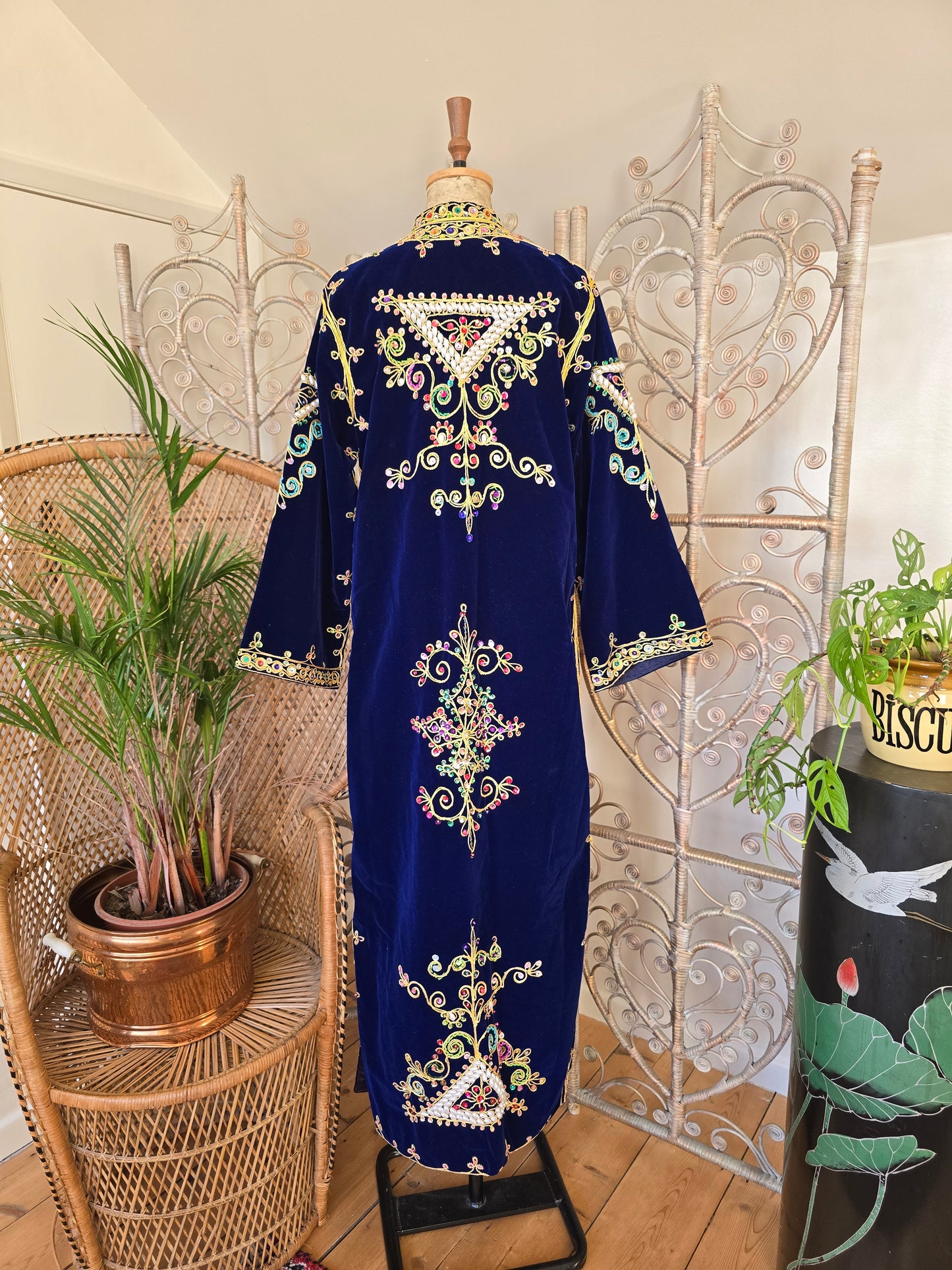 Vintage beaded sequined velvet maxi jacket