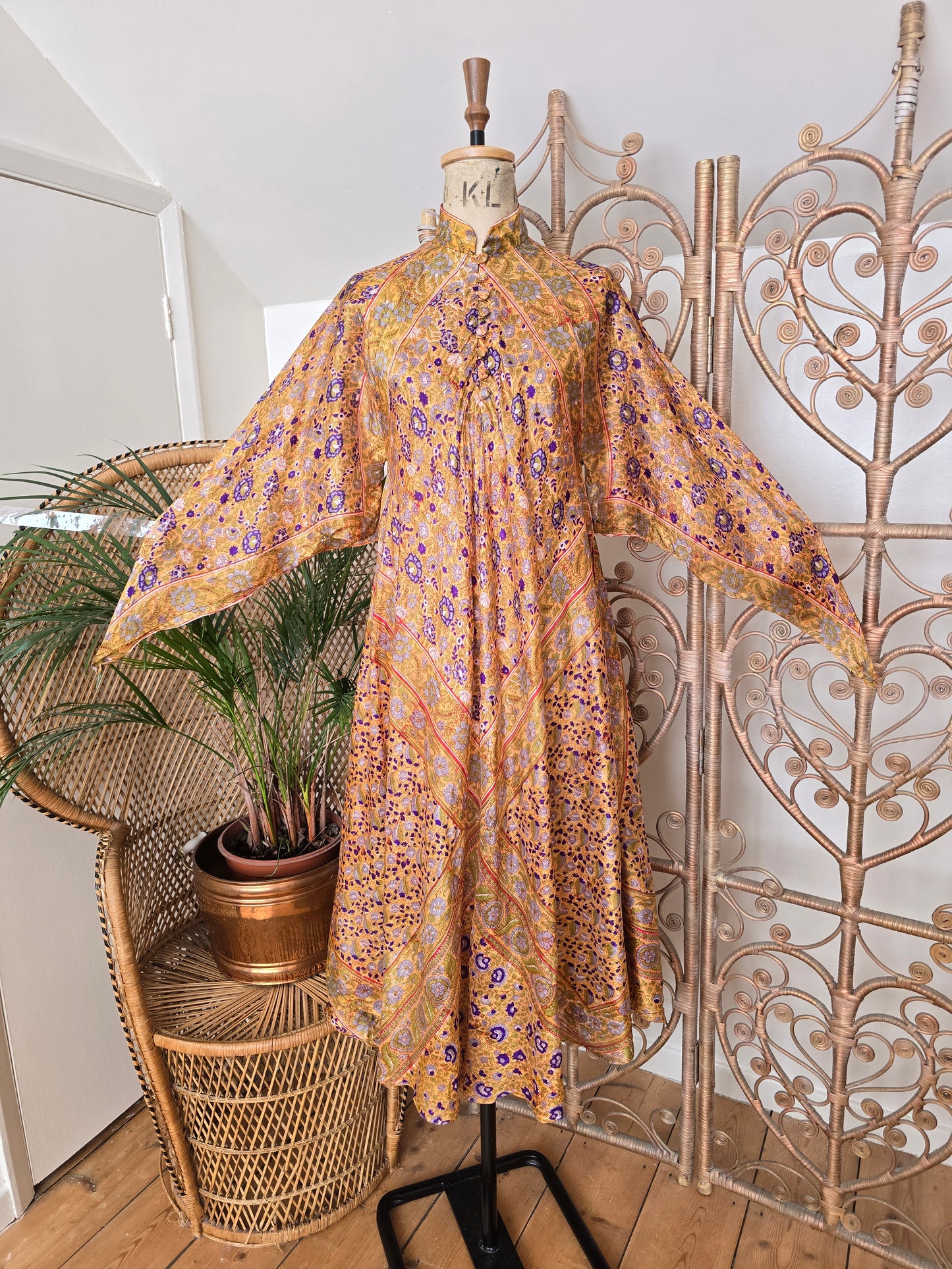Vintage silk Indian Mascot kaftan dress