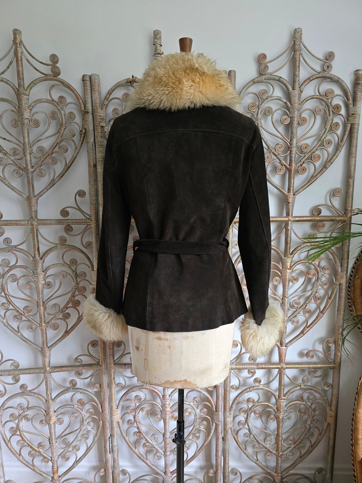 Vintage suede Sheepskin collar cuffs coat