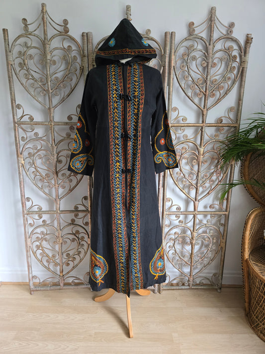 Vintage hooded embroidered kaftan dress jacket