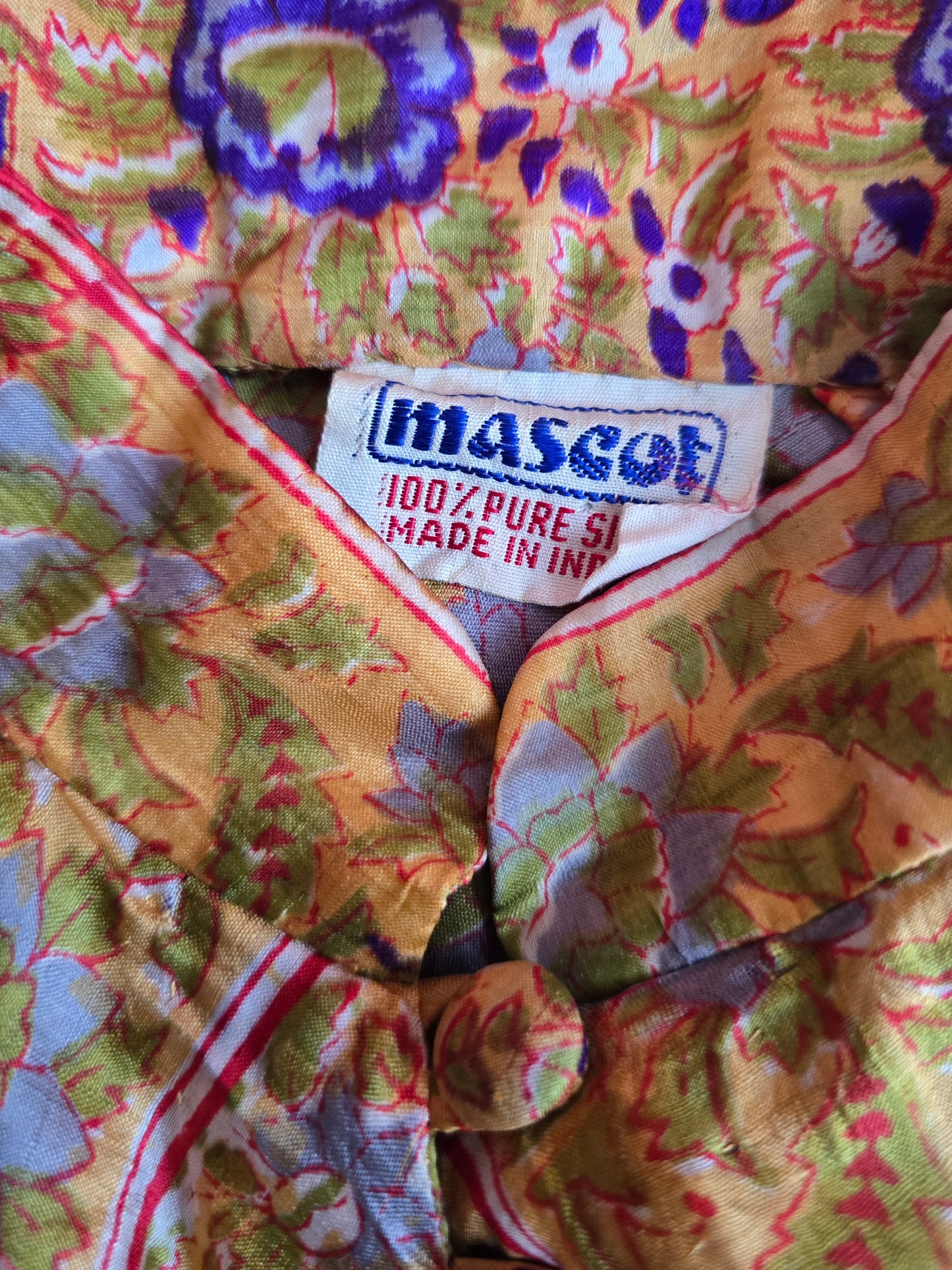 Vintage silk Indian Mascot kaftan dress